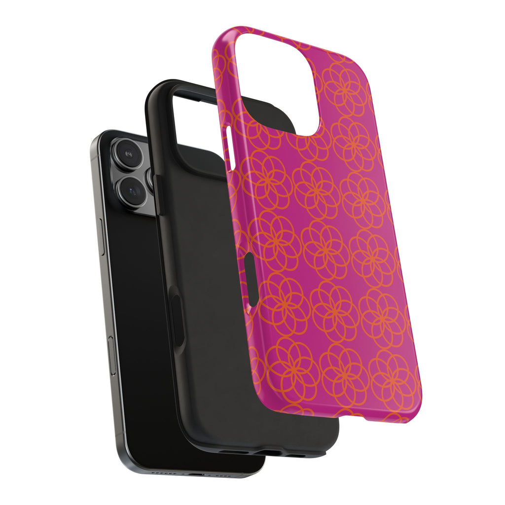 Floral Geometric Tough Phone Case — Pink & Orange Patterned Protective Cover