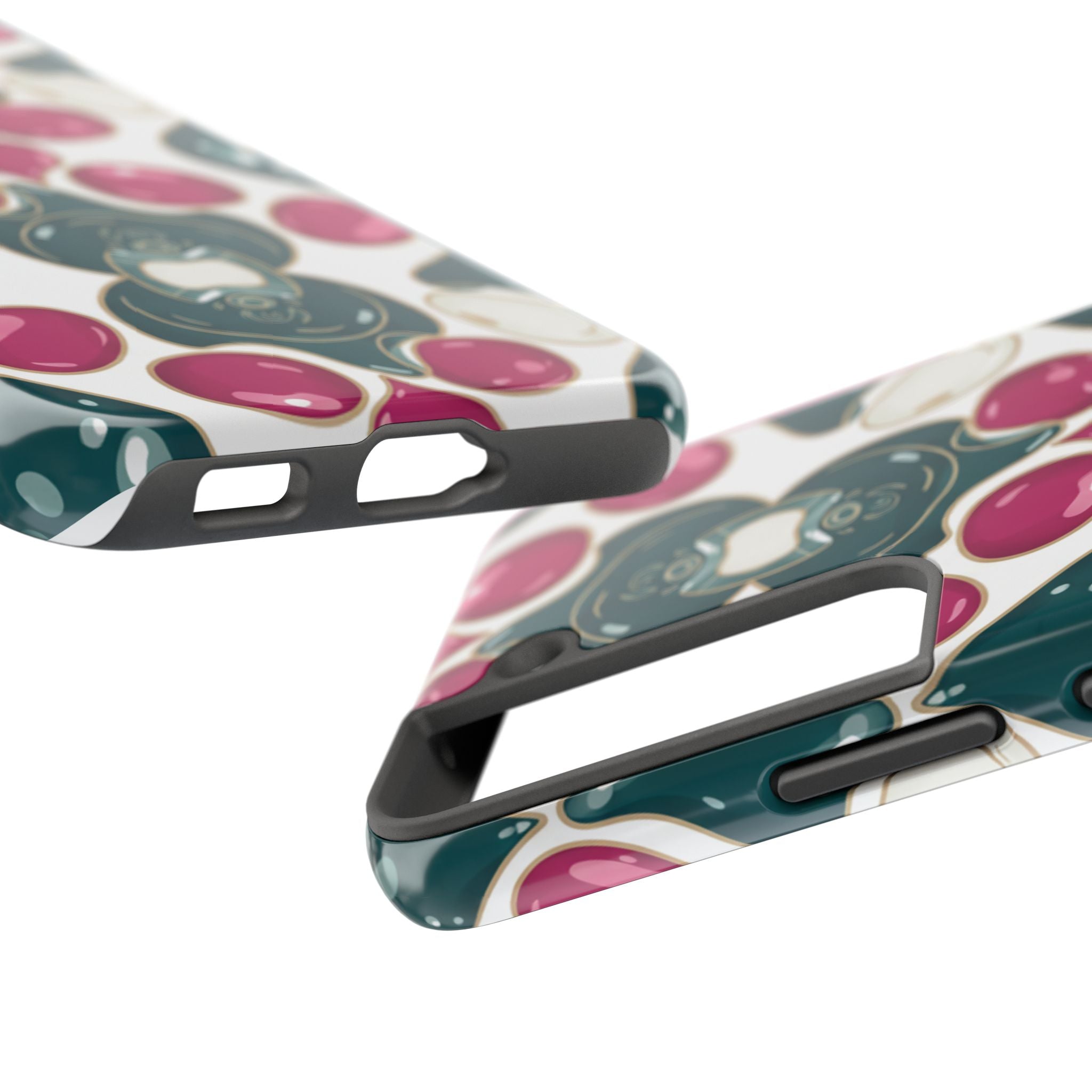 Floral Jewel Pattern Tough Phone Case — Teal & Fuchsia Protective Cover