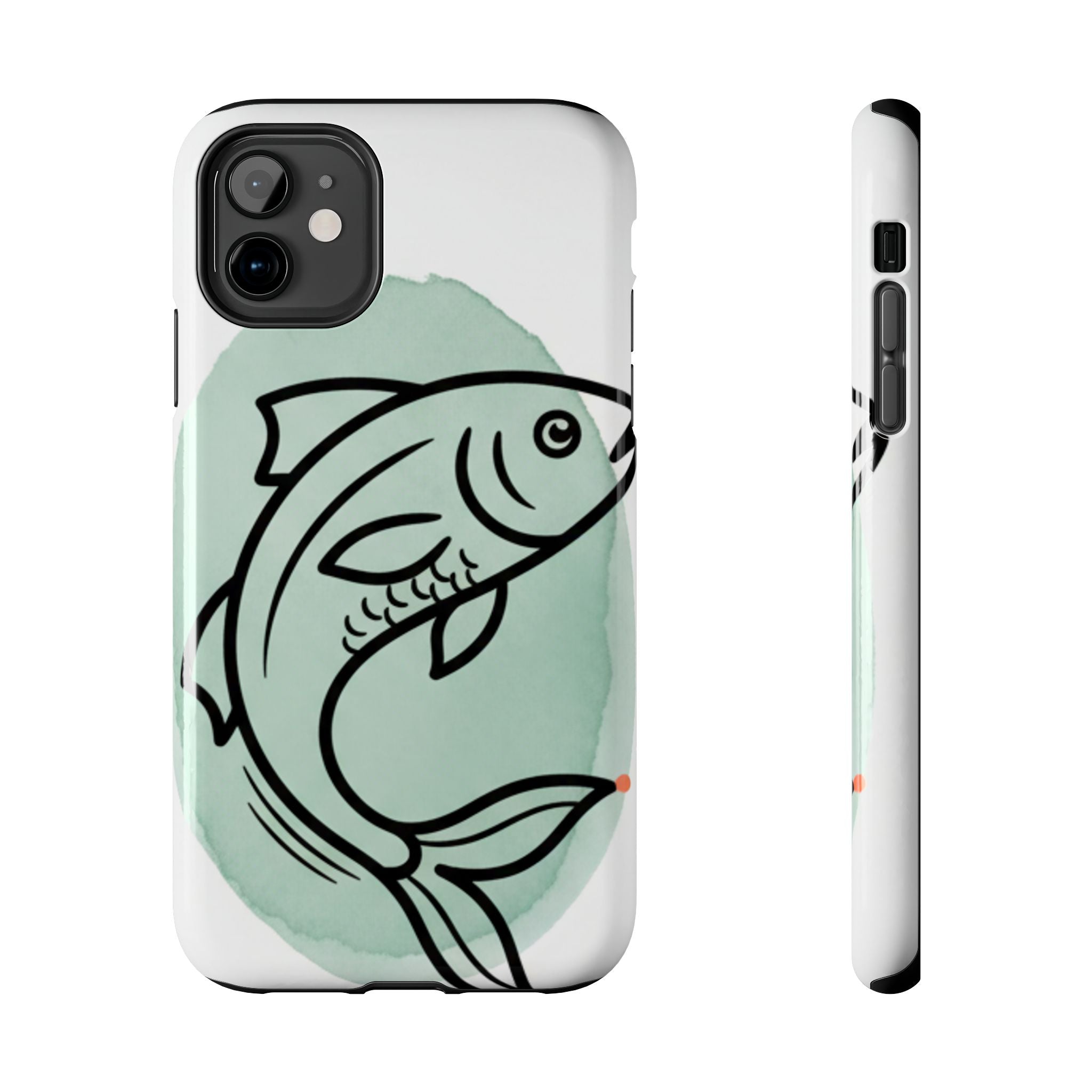 Fish Silhouette Tough Phone Case — Minimalist Aqua Watercolor Design