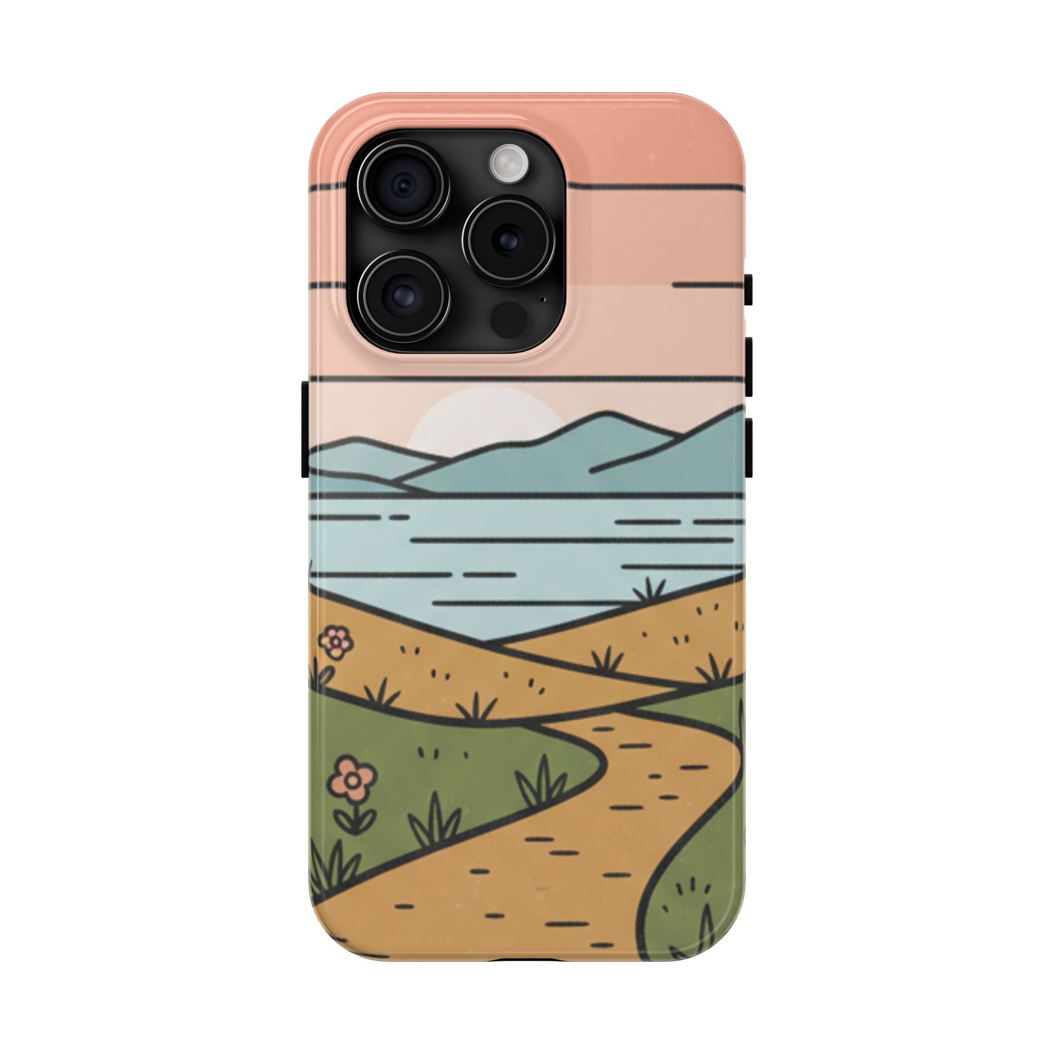 Scenic Path Tough Phone Case — Pastel Lake & Mountain Protective Cover