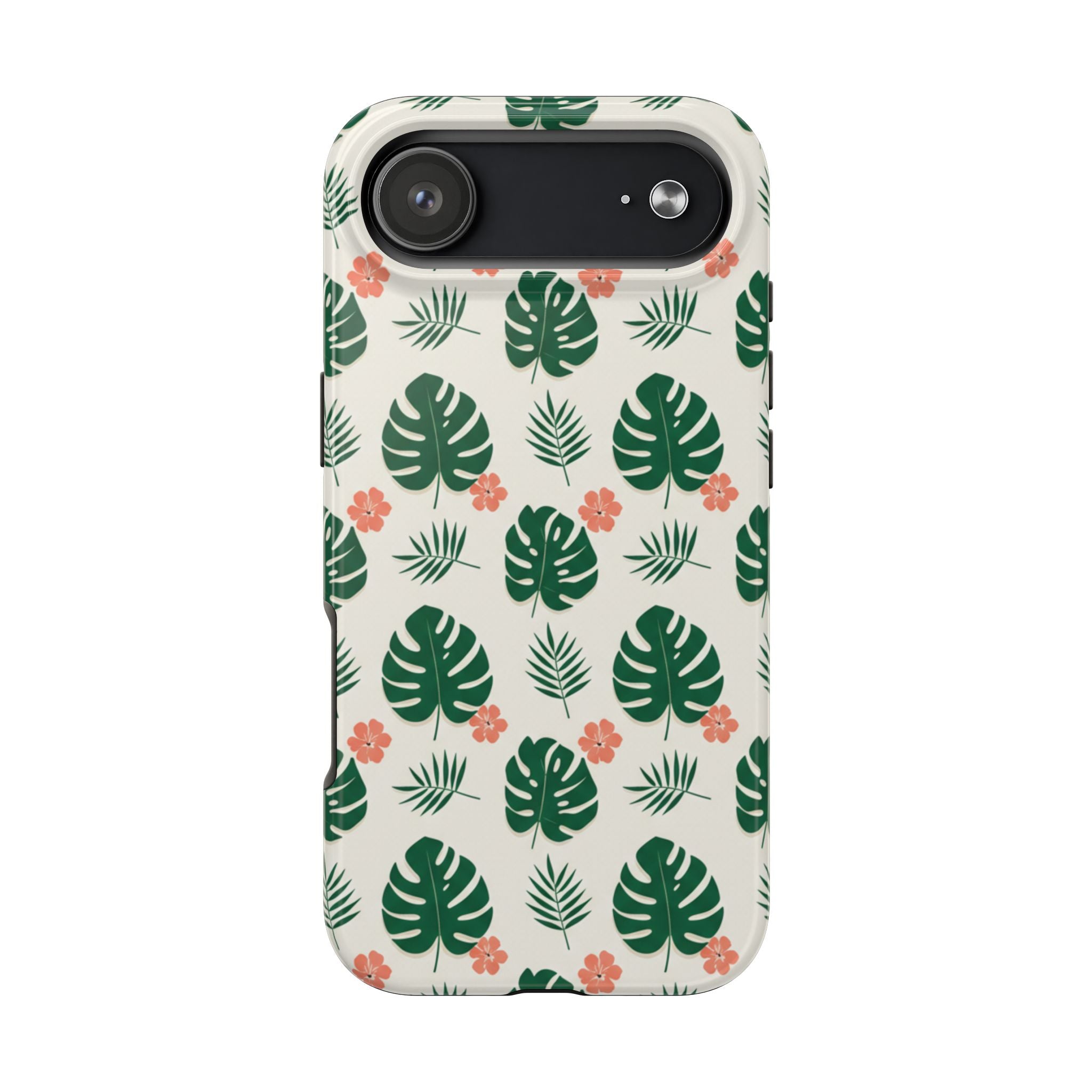 Tropical Leaves Tough Phone Case — Monstera & Pink Floral Protective Cover