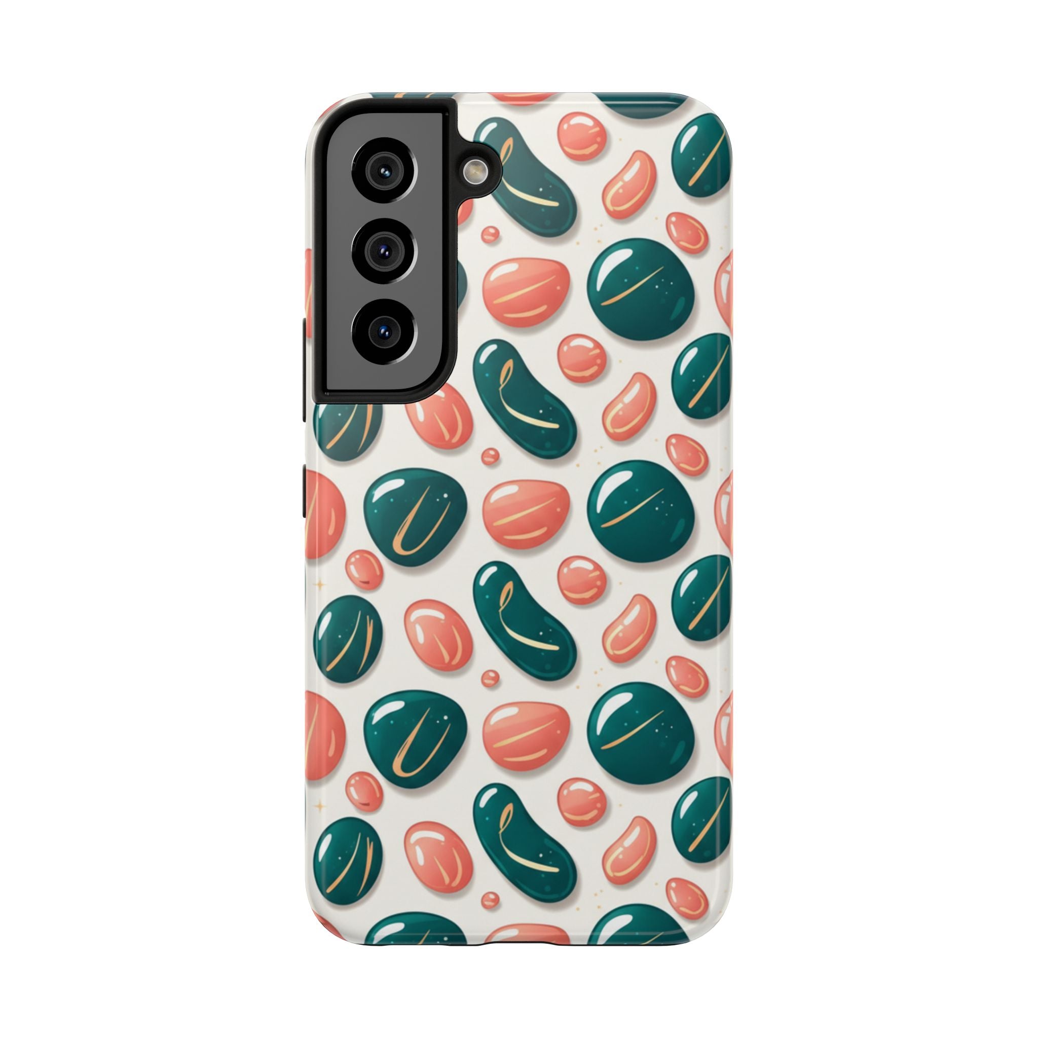 Abstract Pebble Pattern Tough Phone Case — Coral & Teal Protective Cover
