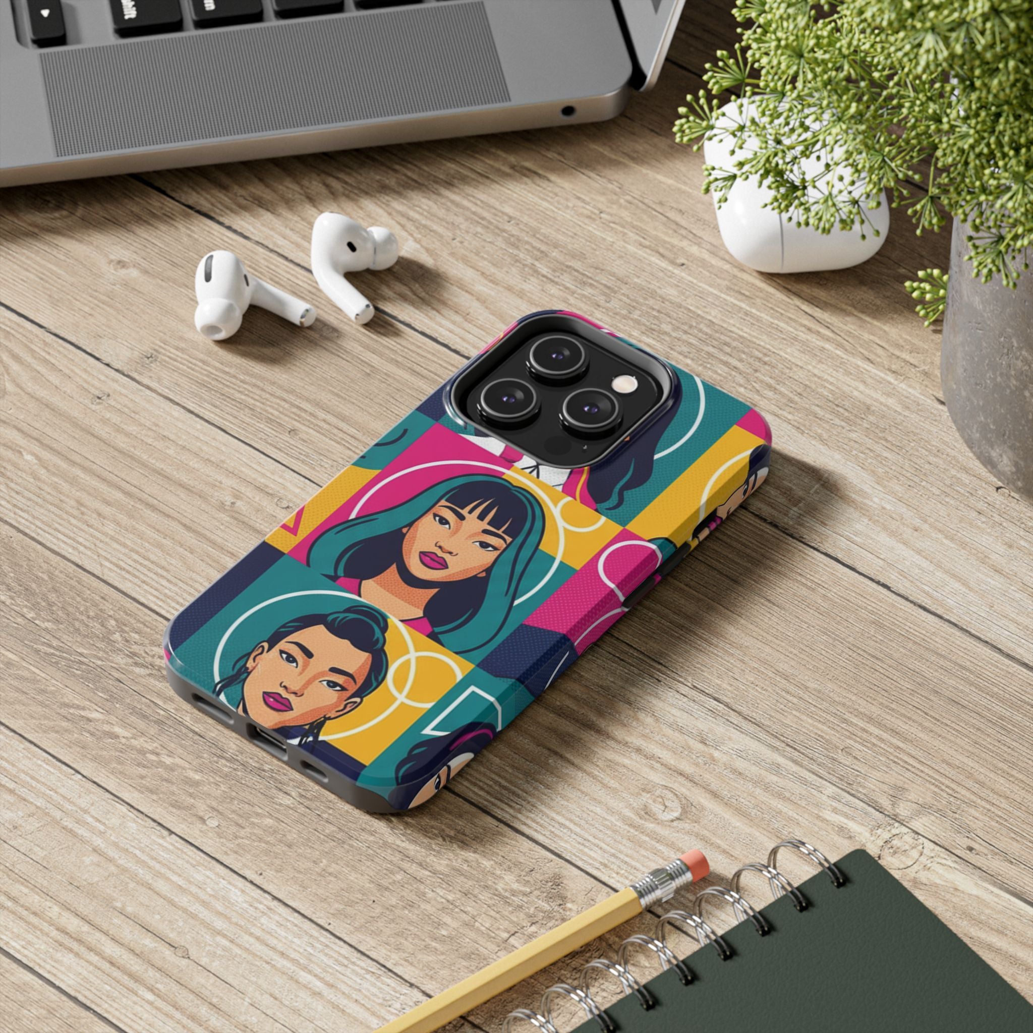 Bold Pop Art Faces Tough Phone Case — Colorful Retro Portrait Protective Cover