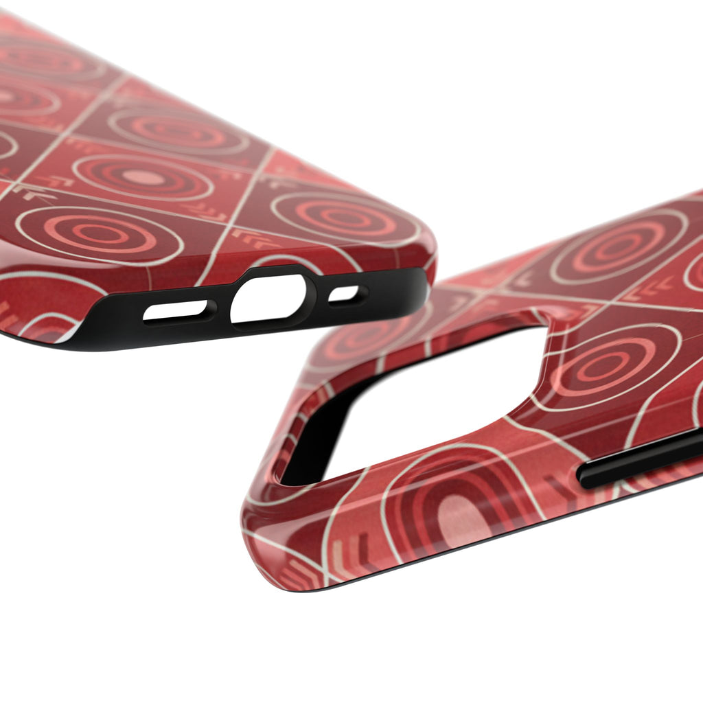 Red Geometric Target Pattern Tough Phone Case — Protective Abstract Retro Design
