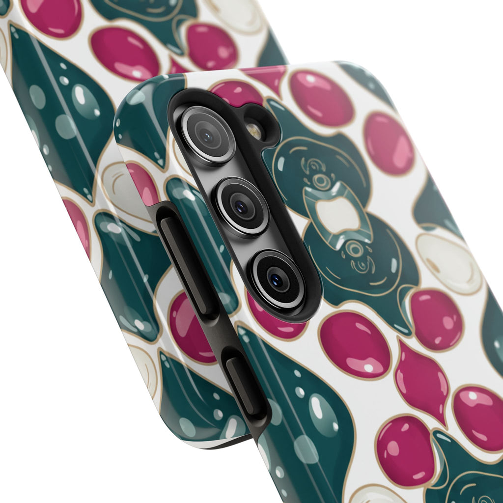 Floral Jewel Pattern Tough Phone Case — Teal & Fuchsia Protective Cover