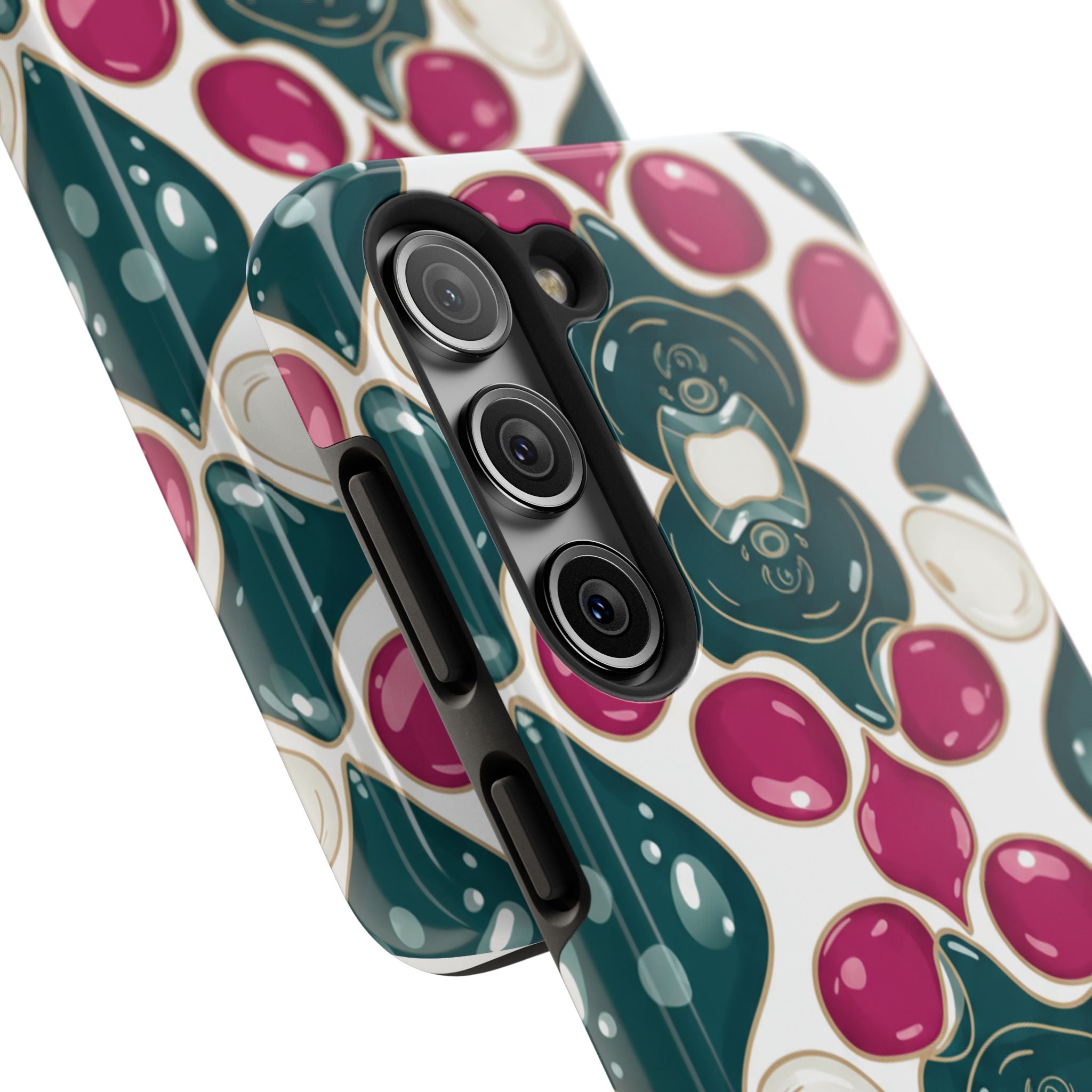 Floral Jewel Pattern Tough Phone Case — Teal & Fuchsia Protective Cover