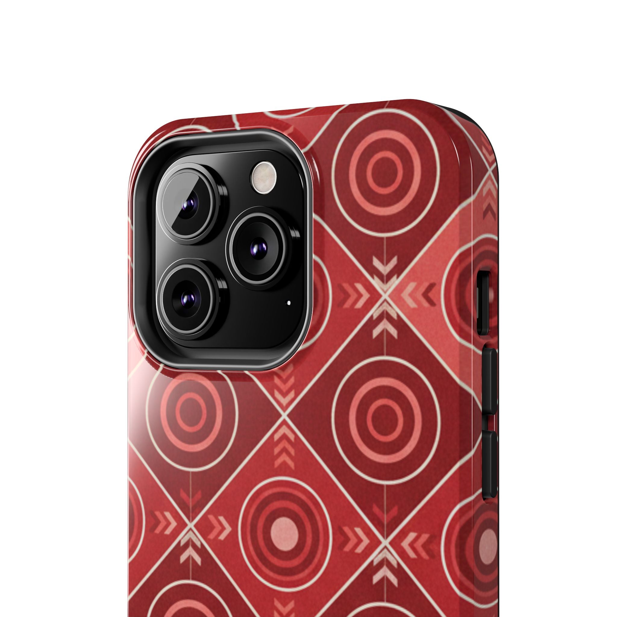 Red Geometric Target Pattern Tough Phone Case — Protective Abstract Retro Design