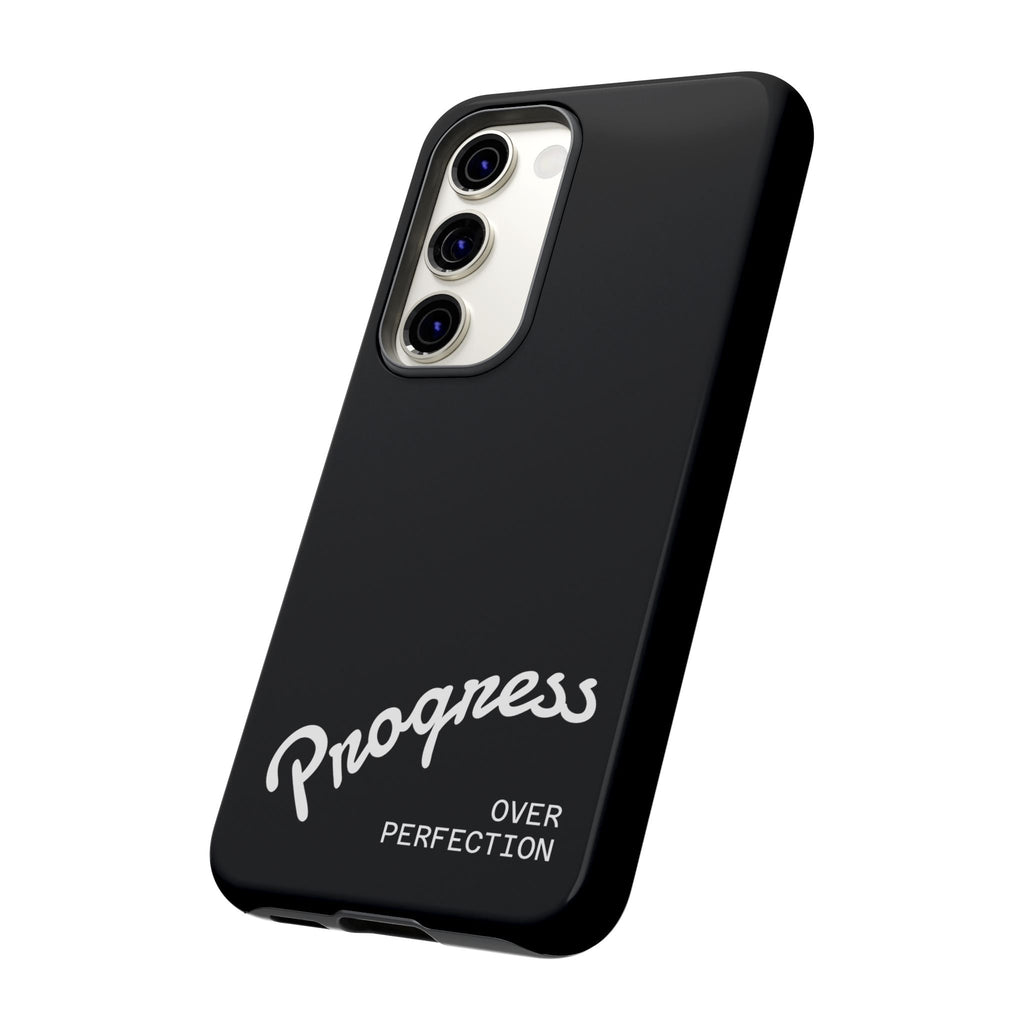 Phone Case - "Progress Over Perfection" Glossy Black Protective Cover