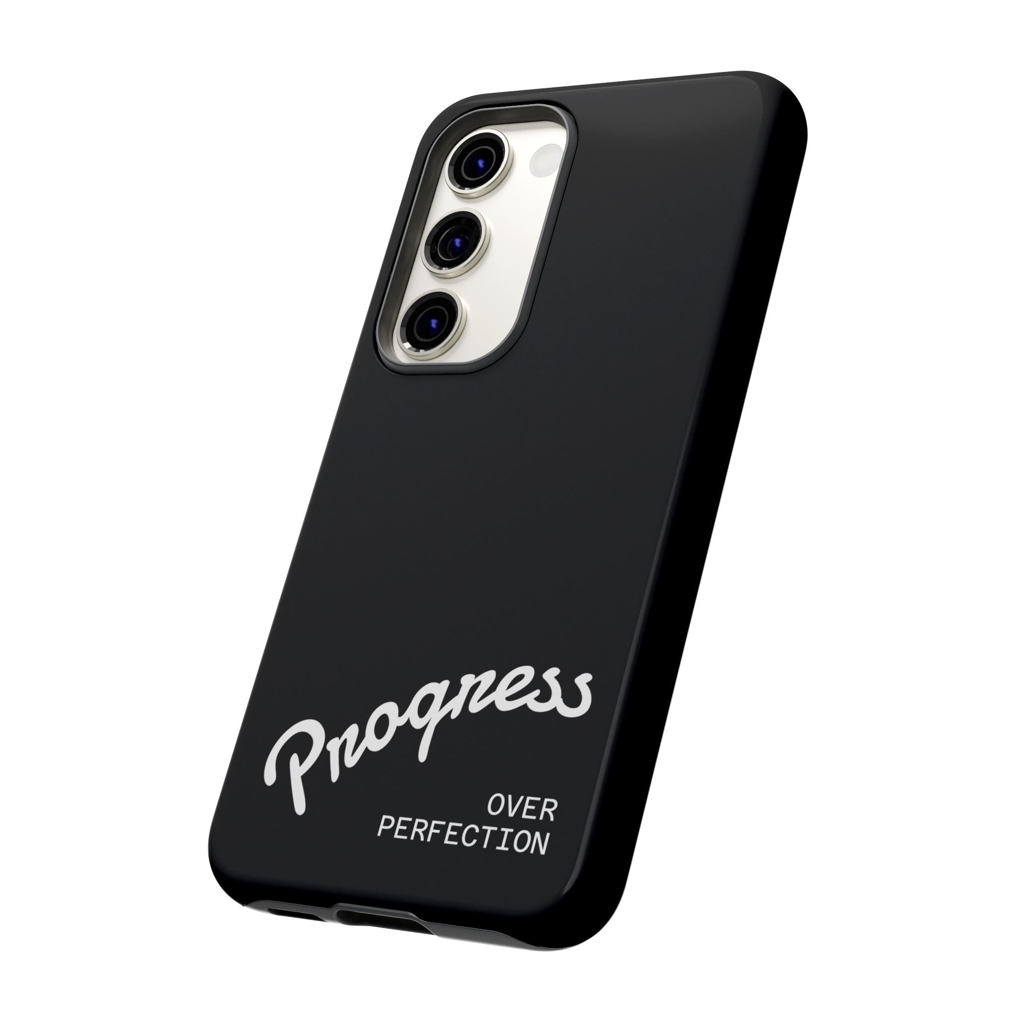 Phone Case - "Progress Over Perfection" Glossy Black Protective Cover