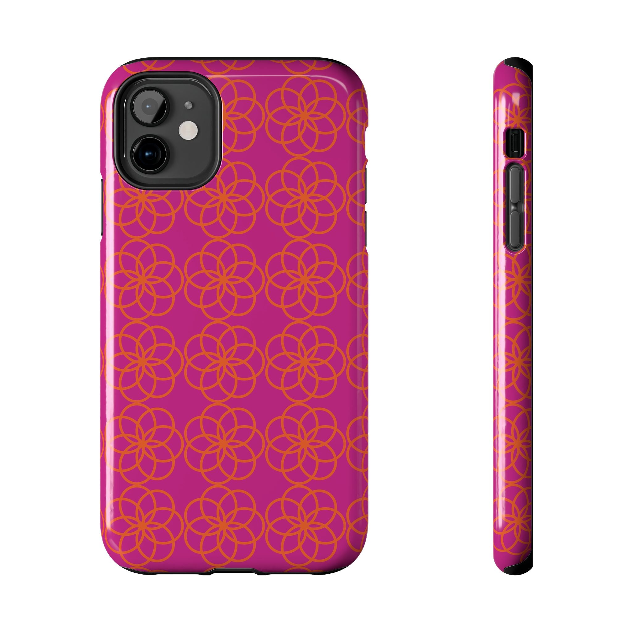 Floral Geometric Tough Phone Case — Pink & Orange Patterned Protective Cover
