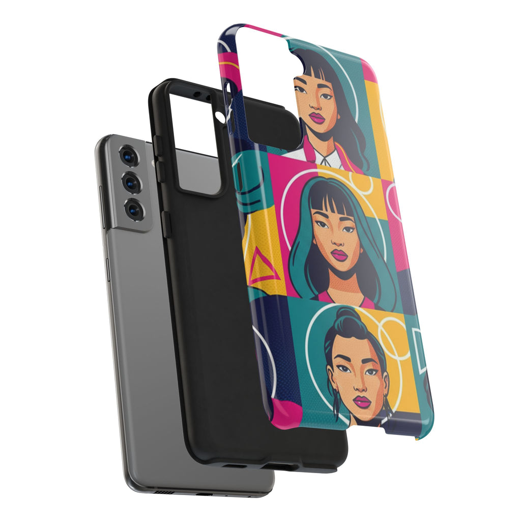 Bold Pop Art Faces Tough Phone Case — Colorful Retro Portrait Protective Cover