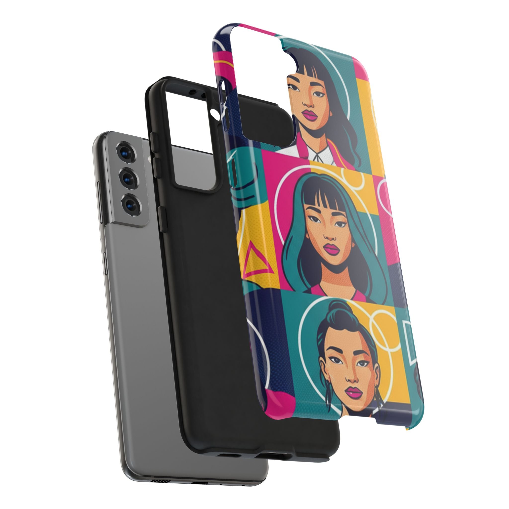 Bold Pop Art Faces Tough Phone Case — Colorful Retro Portrait Protective Cover