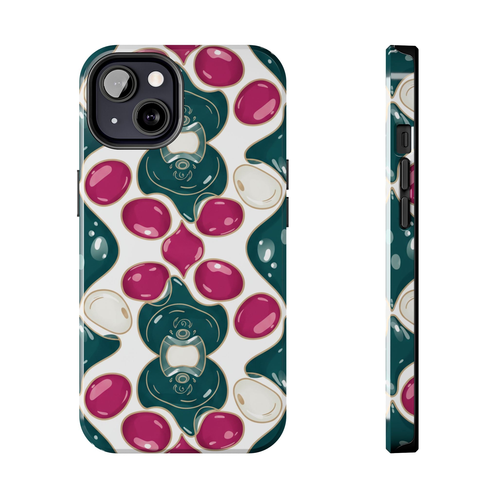 Floral Jewel Pattern Tough Phone Case — Teal & Fuchsia Protective Cover