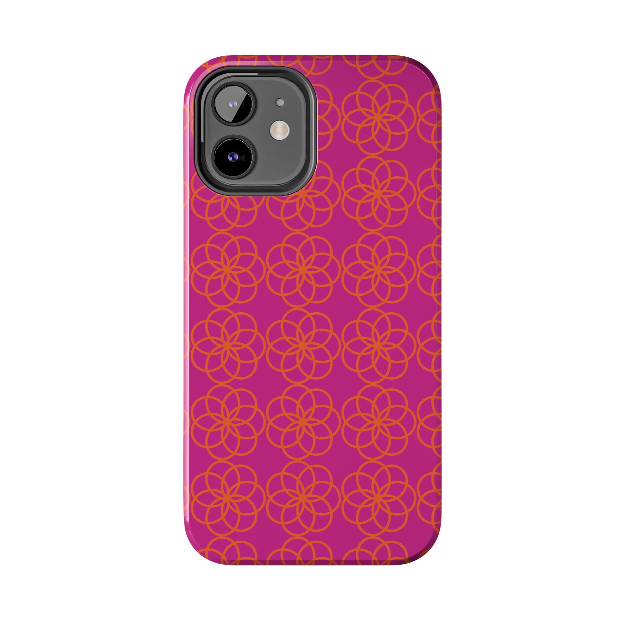 Floral Geometric Tough Phone Case — Pink & Orange Patterned Protective Cover