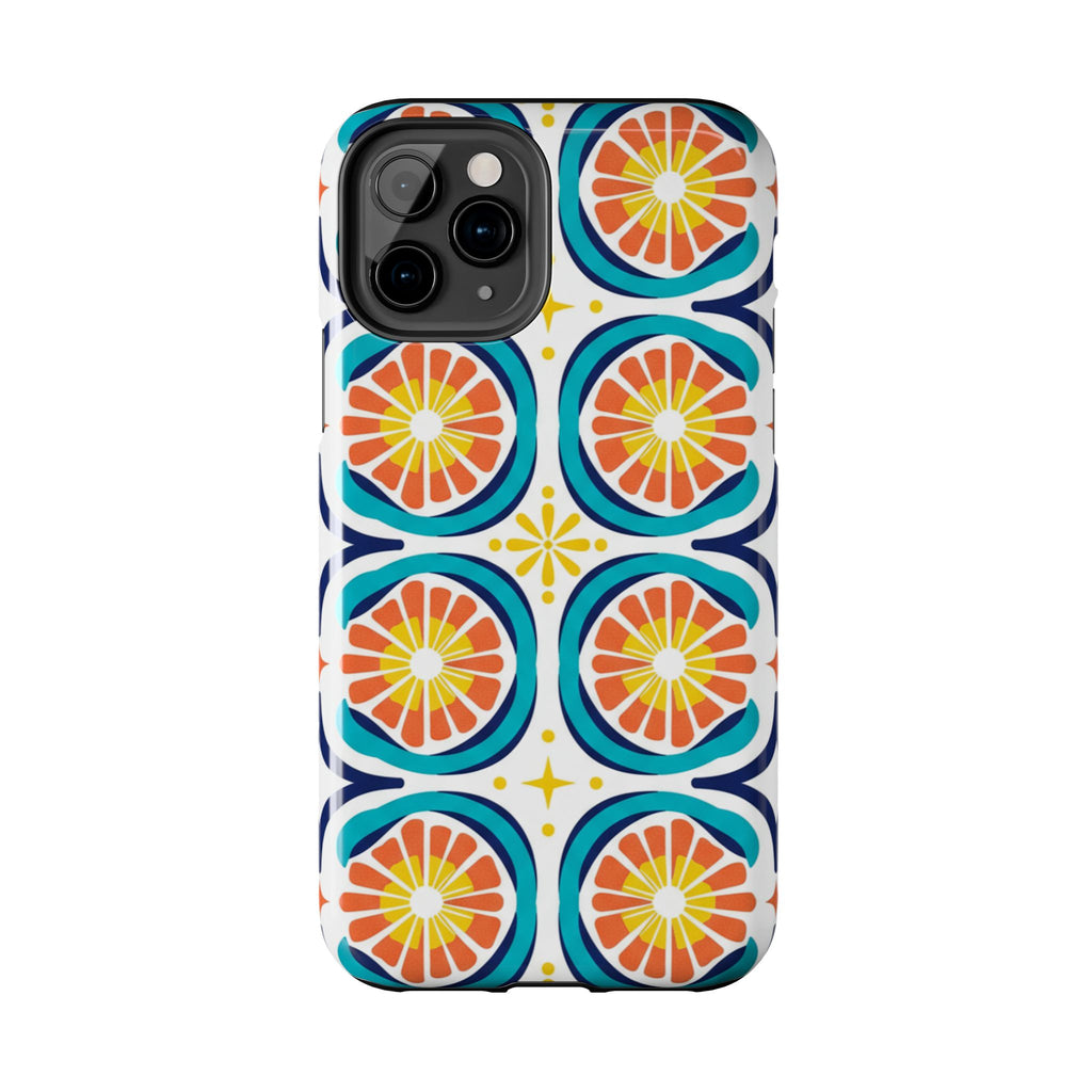 Citrus Tile Tough Phone Case — Colorful Retro Orange Slice Pattern