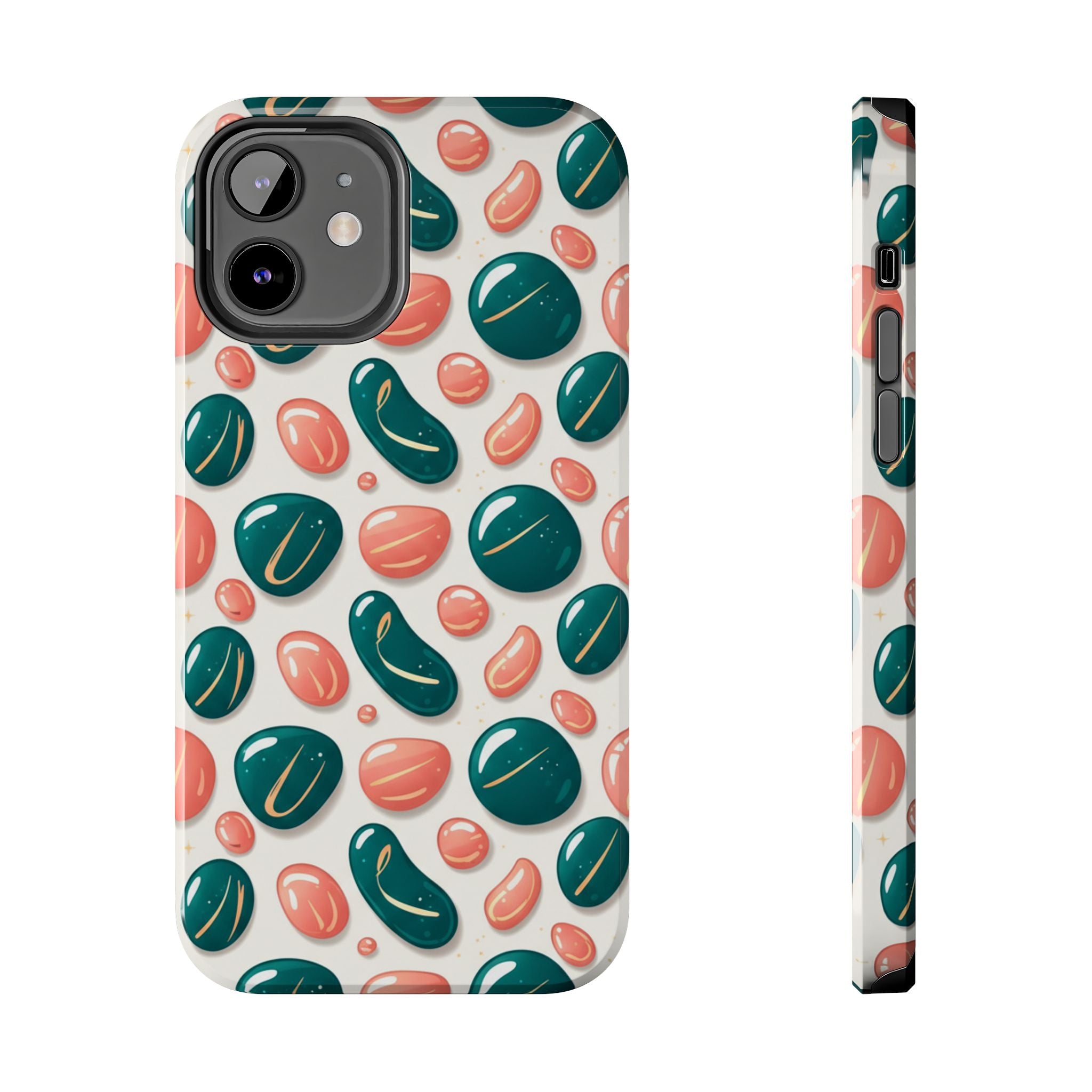 Abstract Pebble Pattern Tough Phone Case — Coral & Teal Protective Cover