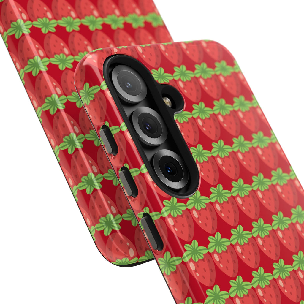 Strawberry Pattern Tough Phone Case — Cute Red Fruit Protective Cover