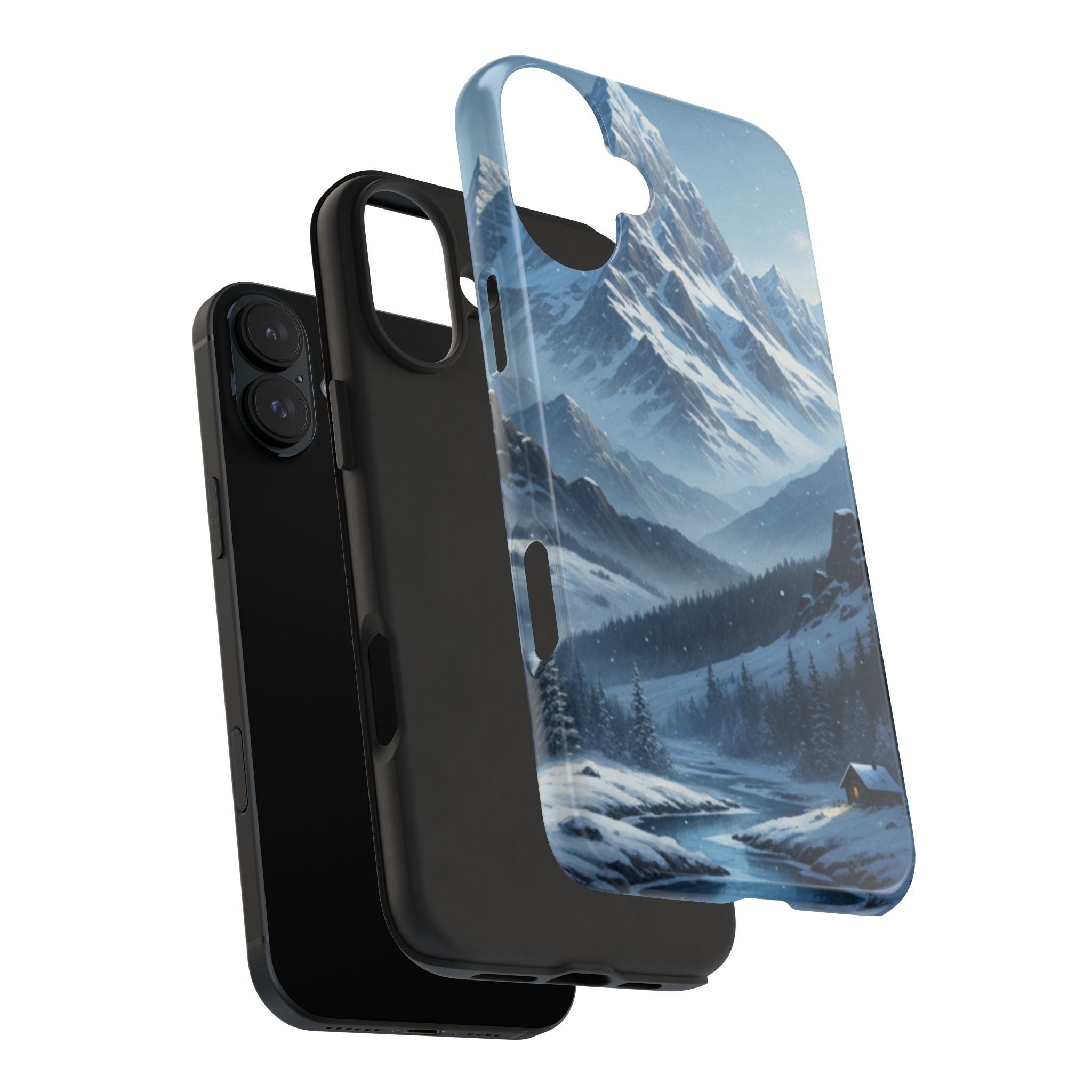 Tough Phone Case — Snowy Mountain Cabin Landscape Protective Phone Cover