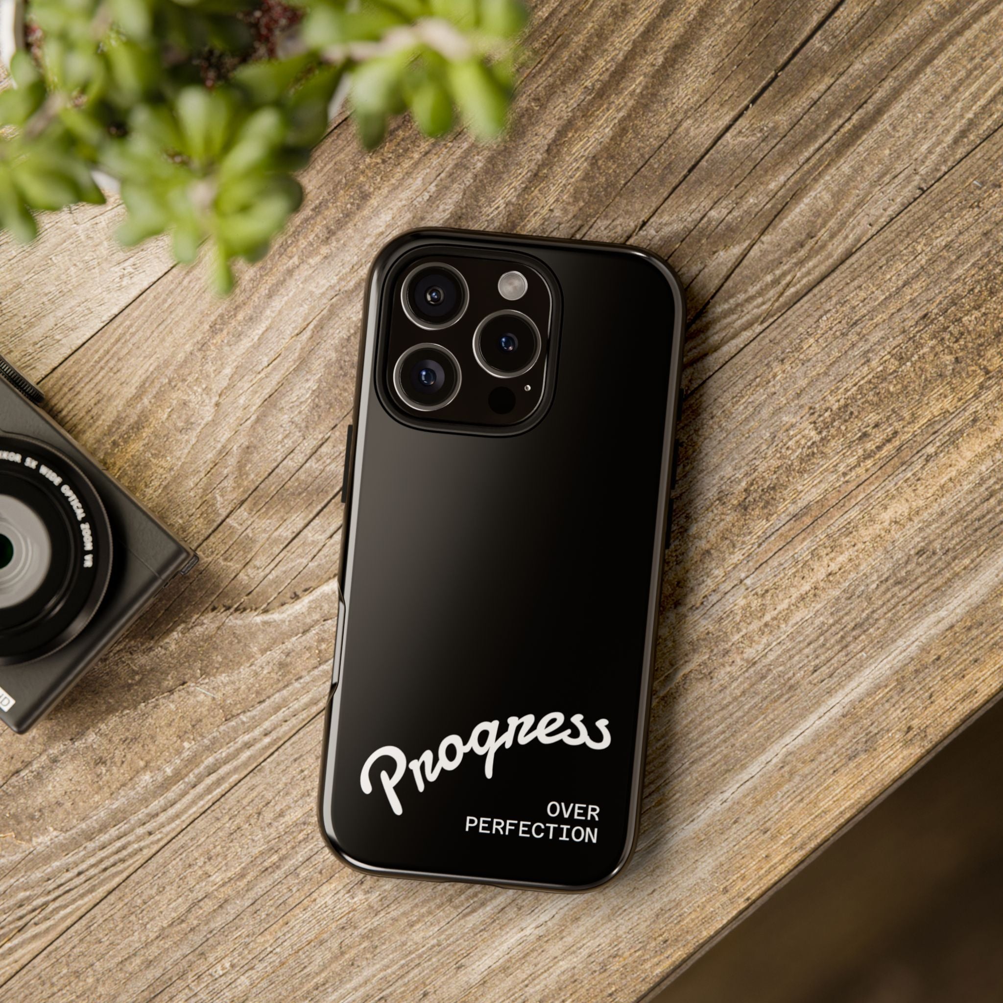 Phone Case - "Progress Over Perfection" Glossy Black Protective Cover