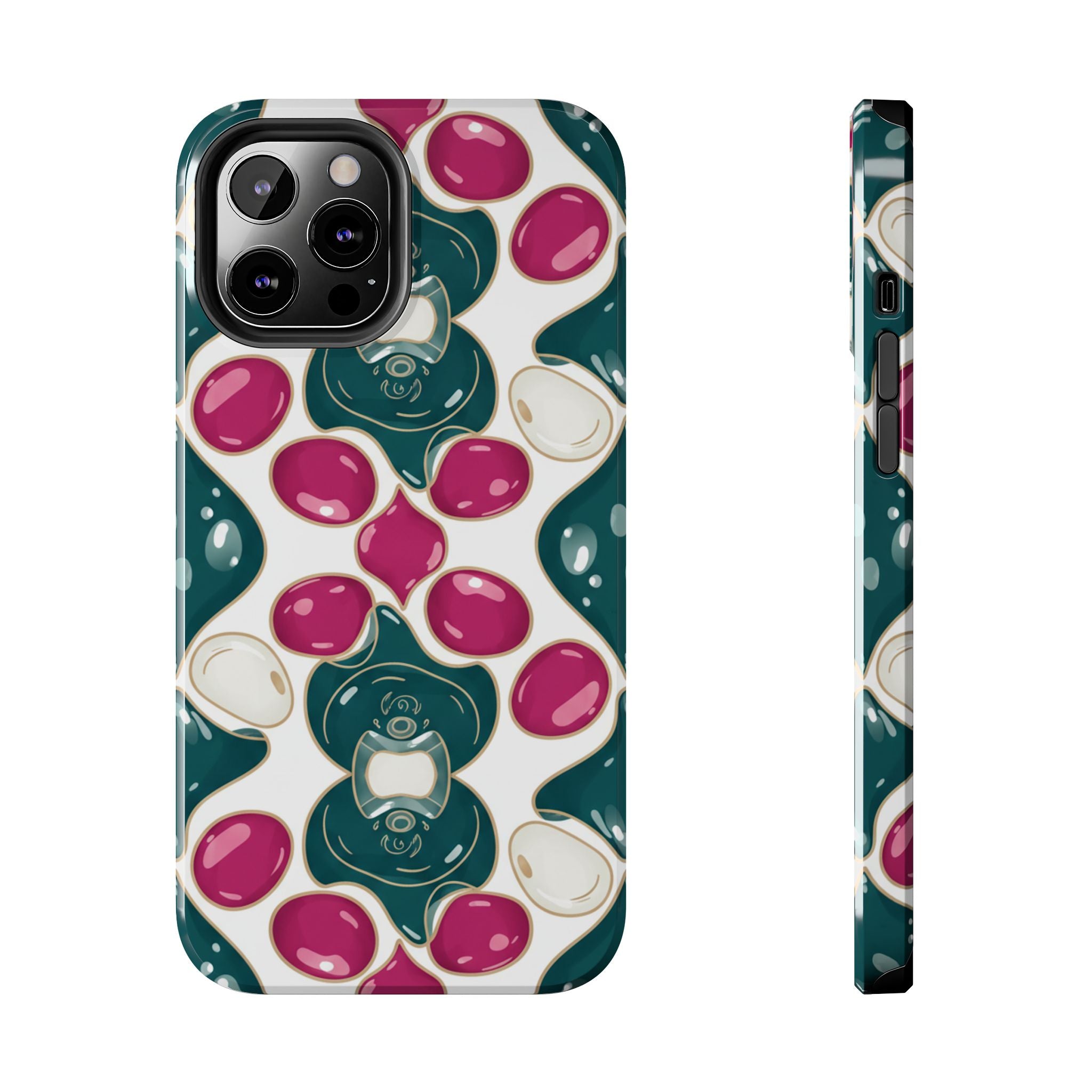 Floral Jewel Pattern Tough Phone Case — Teal & Fuchsia Protective Cover