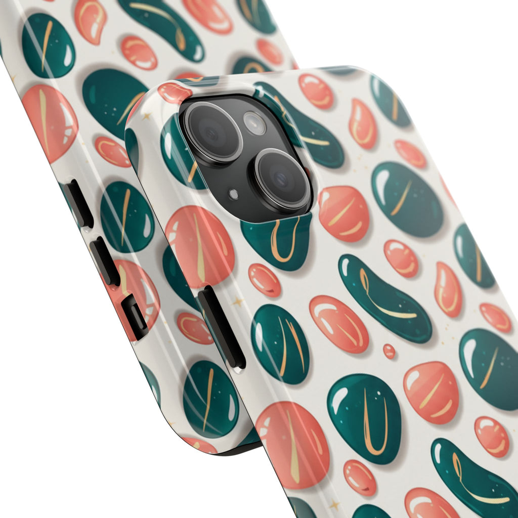 Abstract Pebble Pattern Tough Phone Case — Coral & Teal Protective Cover