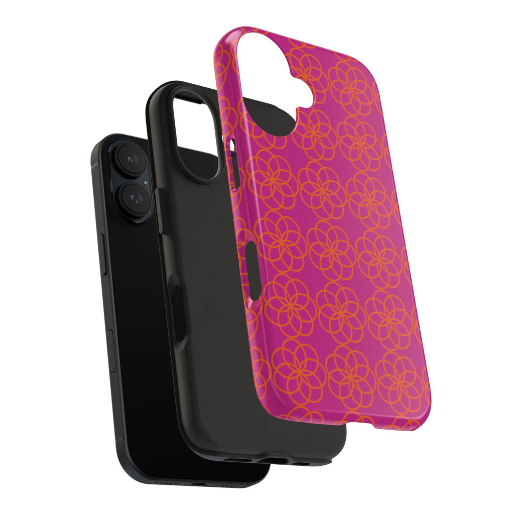 Floral Geometric Tough Phone Case — Pink & Orange Patterned Protective Cover