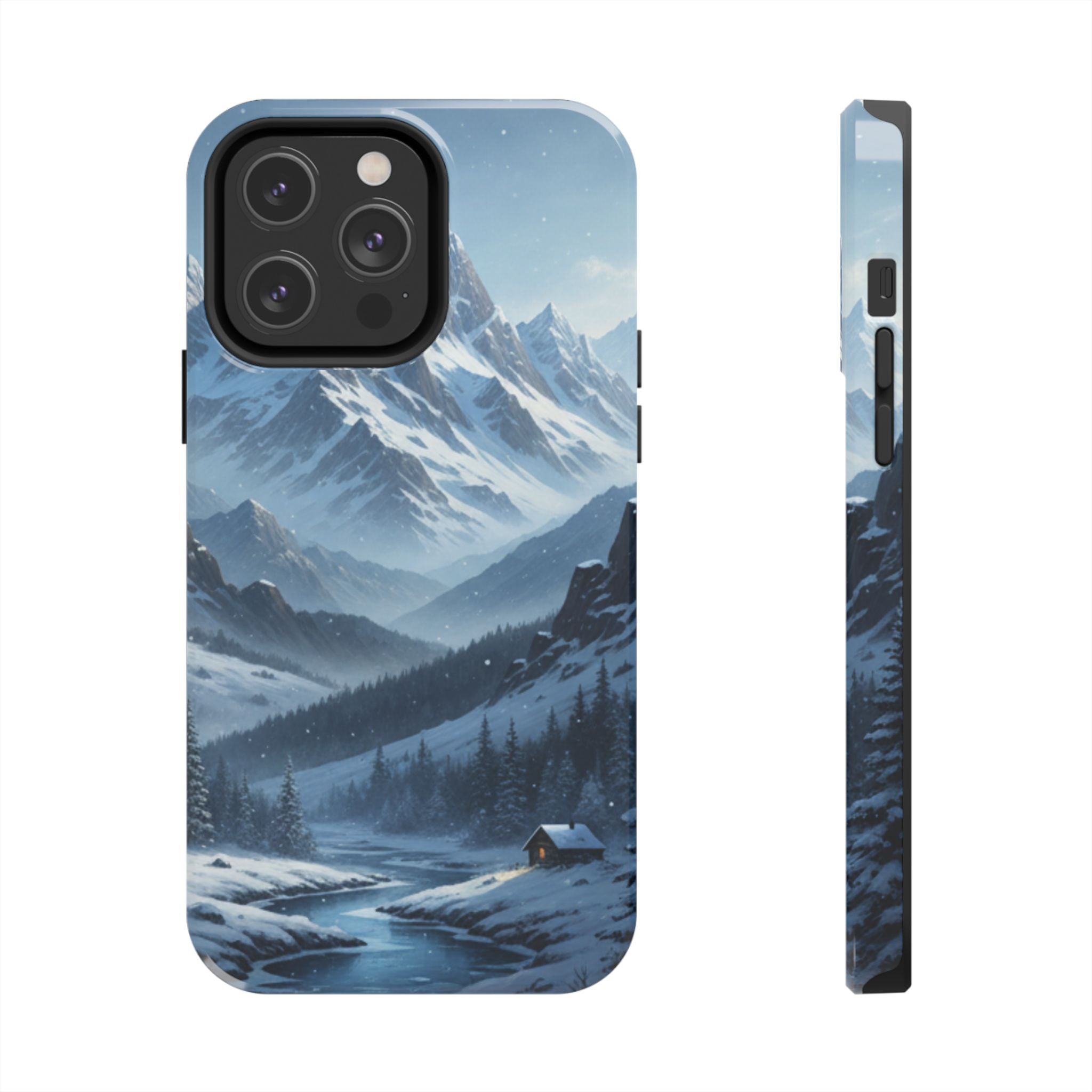 Tough Phone Case — Snowy Mountain Cabin Landscape Protective Phone Cover