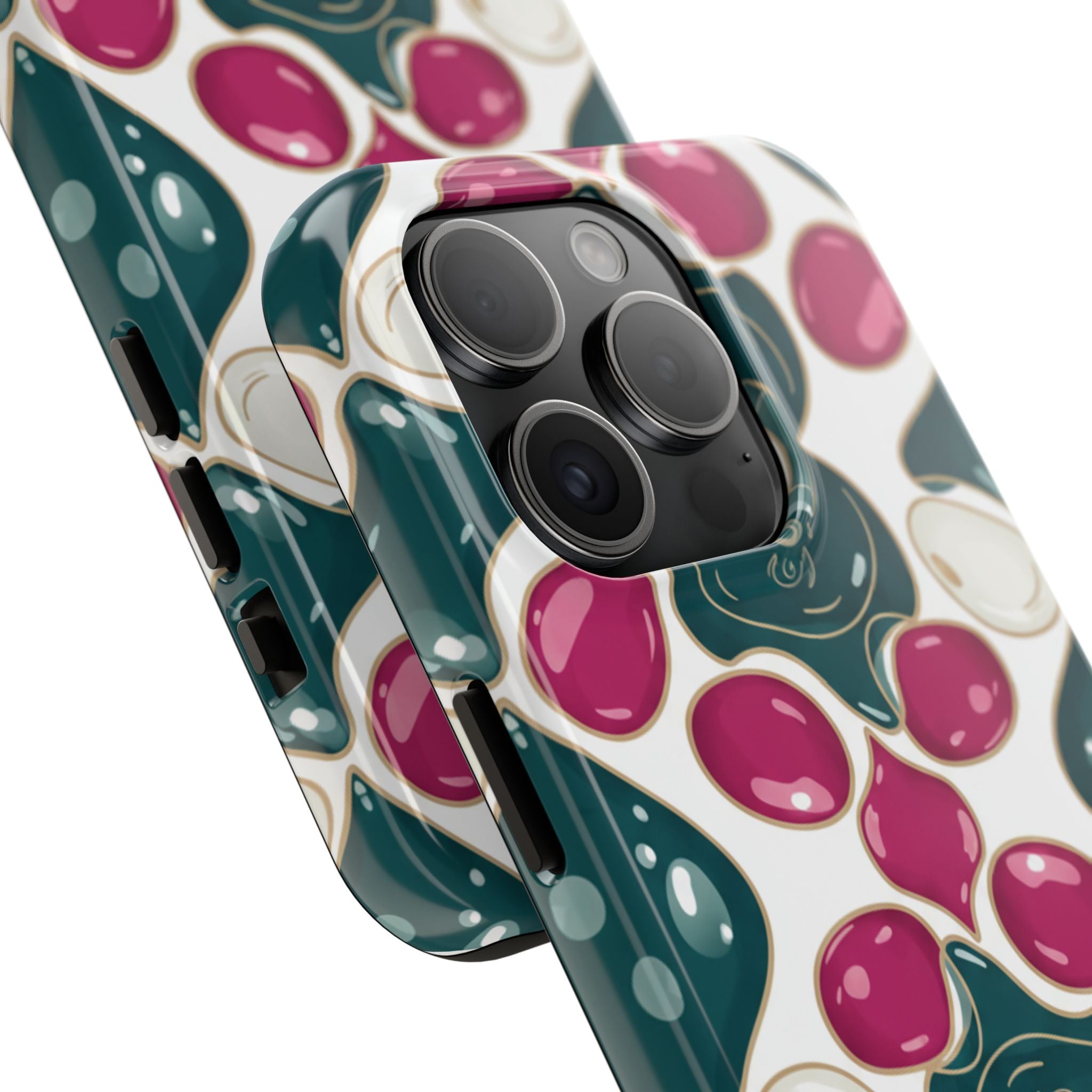 Floral Jewel Pattern Tough Phone Case — Teal & Fuchsia Protective Cover