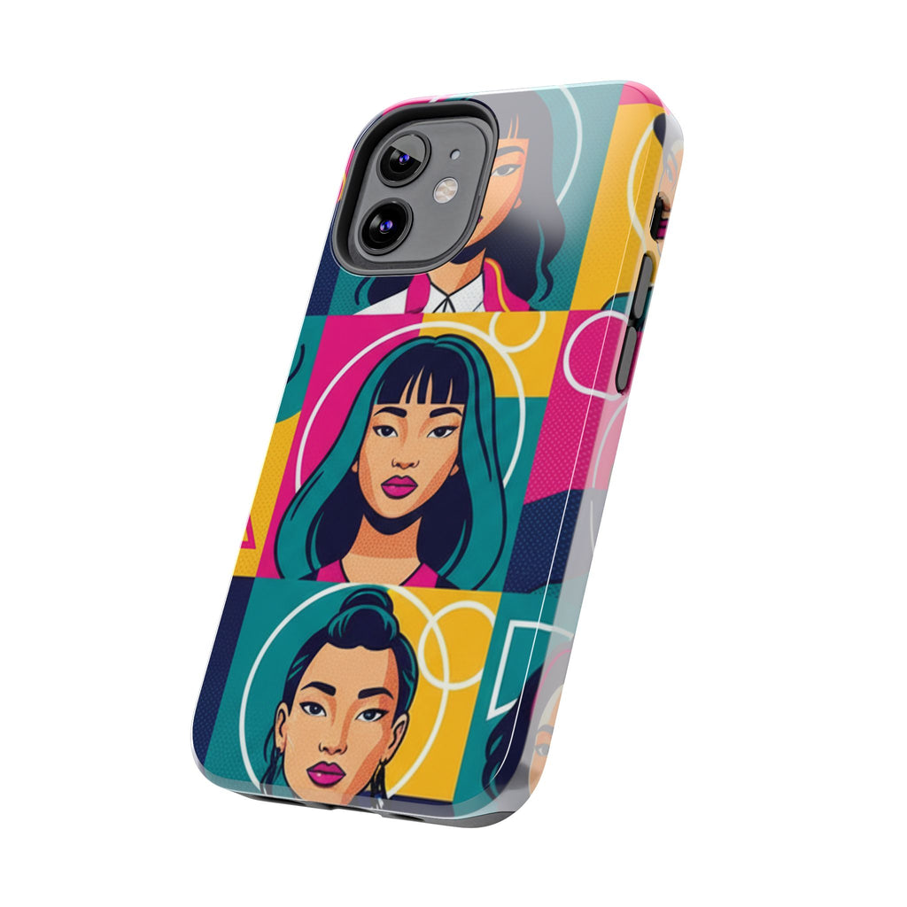 Bold Pop Art Faces Tough Phone Case — Colorful Retro Portrait Protective Cover