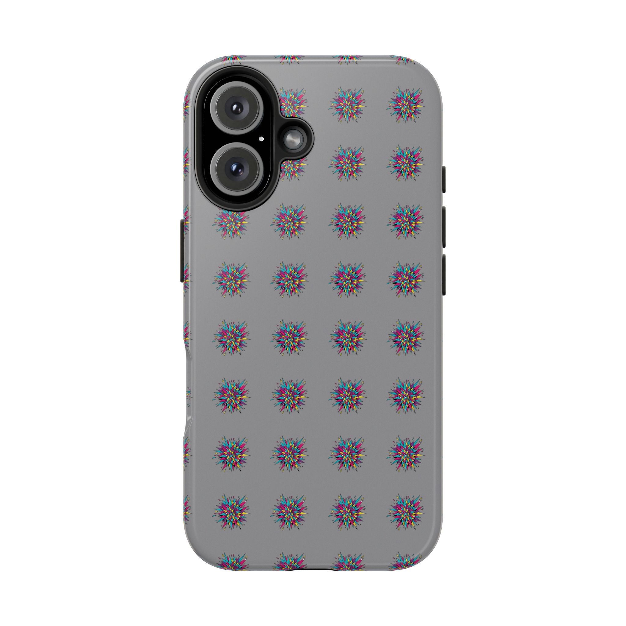 Tough Phone Case — Abstract Floral Burst Pattern on Gray (Protective Slim Fit)