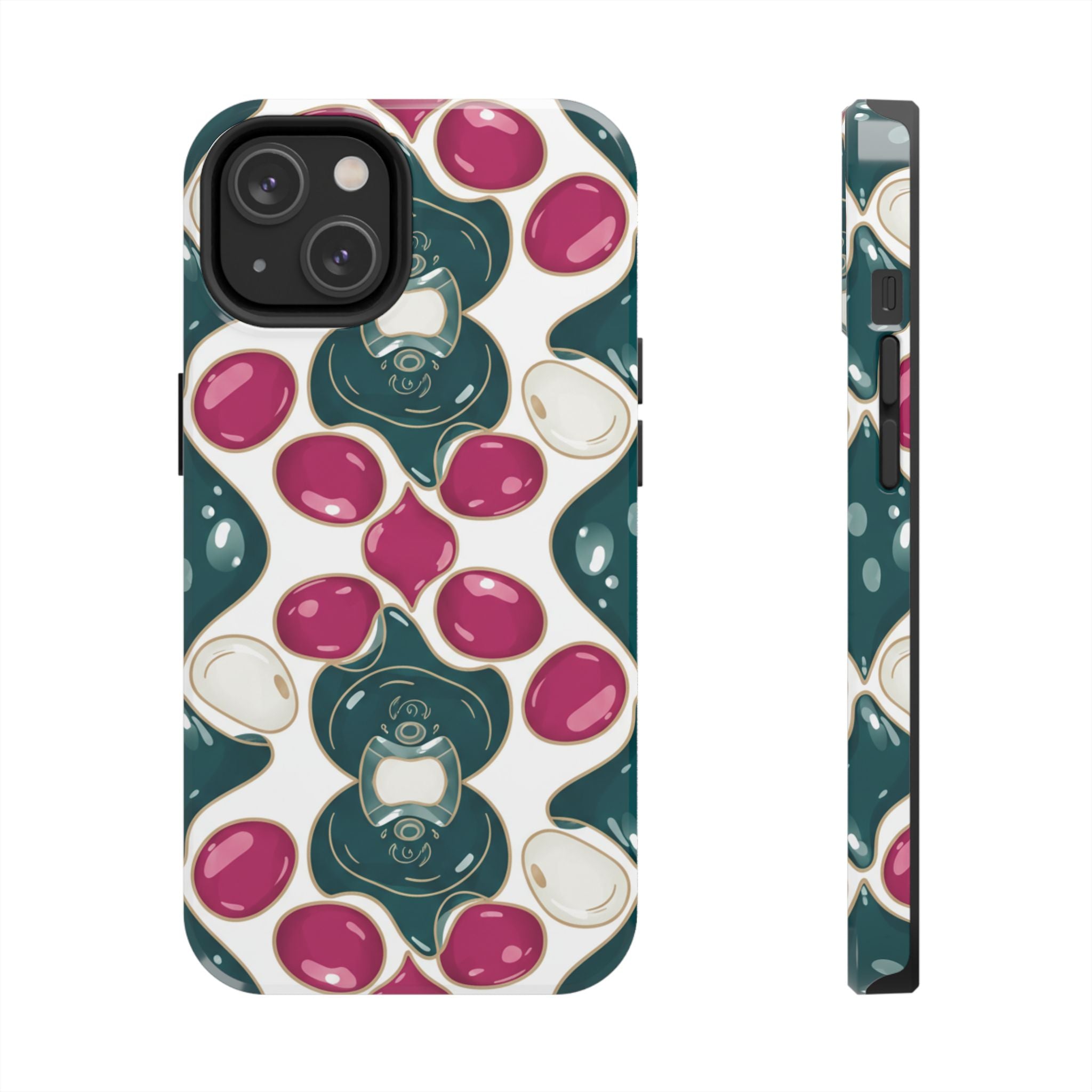 Floral Jewel Pattern Tough Phone Case — Teal & Fuchsia Protective Cover