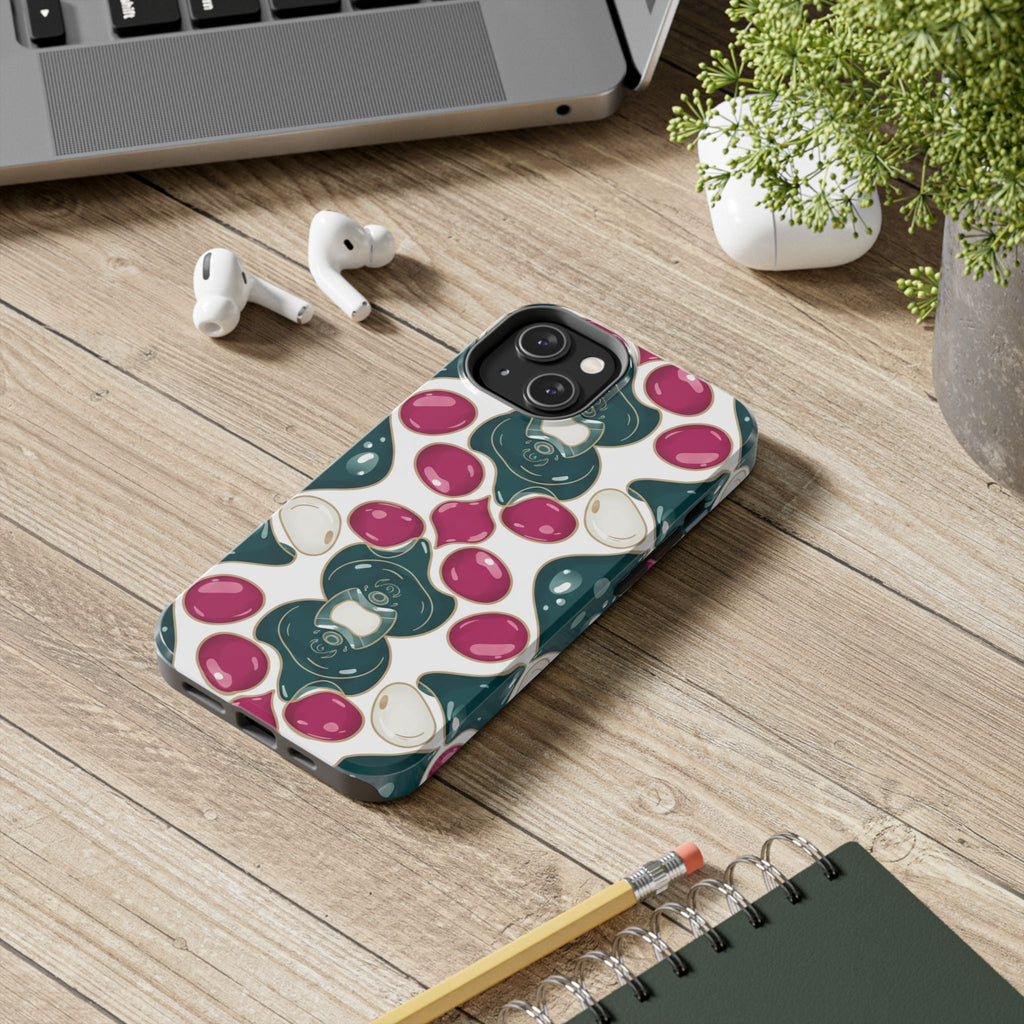 Floral Jewel Pattern Tough Phone Case — Teal & Fuchsia Protective Cover