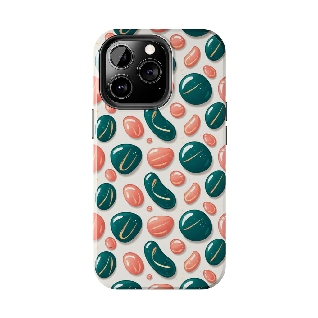 Abstract Pebble Pattern Tough Phone Case — Coral & Teal Protective Cover