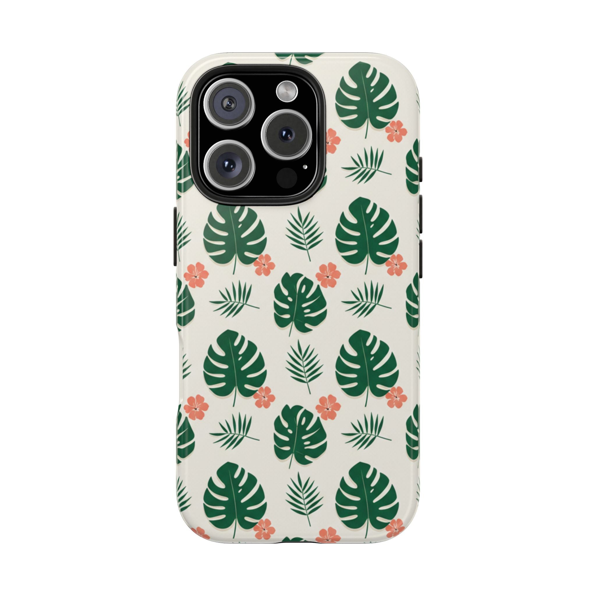 Tropical Leaves Tough Phone Case — Monstera & Pink Floral Protective Cover