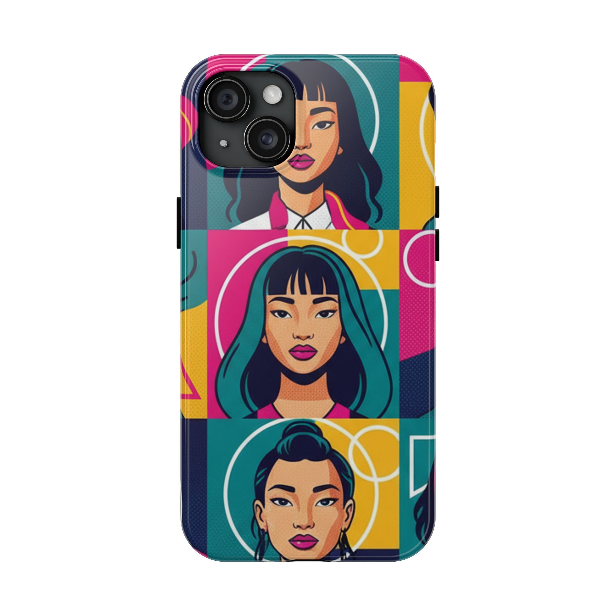 Bold Pop Art Faces Tough Phone Case — Colorful Retro Portrait Protective Cover