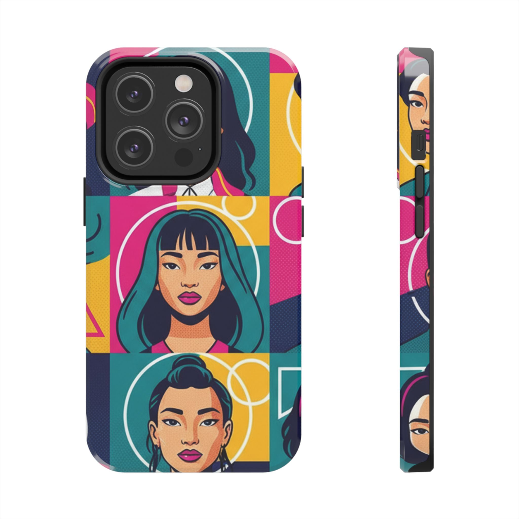 Bold Pop Art Faces Tough Phone Case — Colorful Retro Portrait Protective Cover