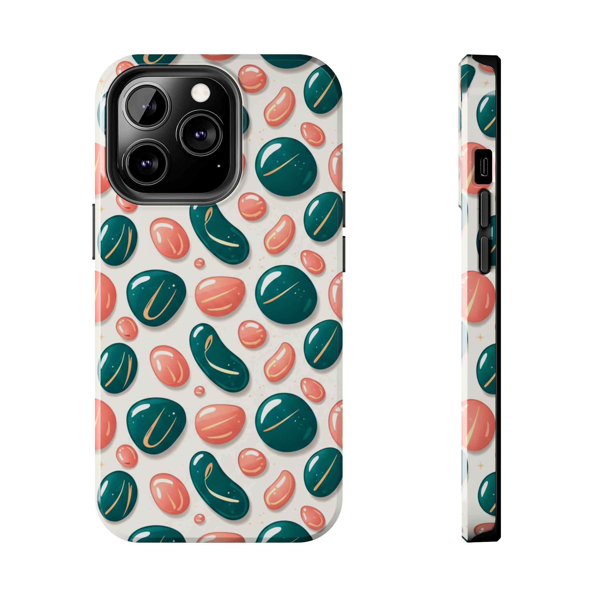 Abstract Pebble Pattern Tough Phone Case — Coral & Teal Protective Cover