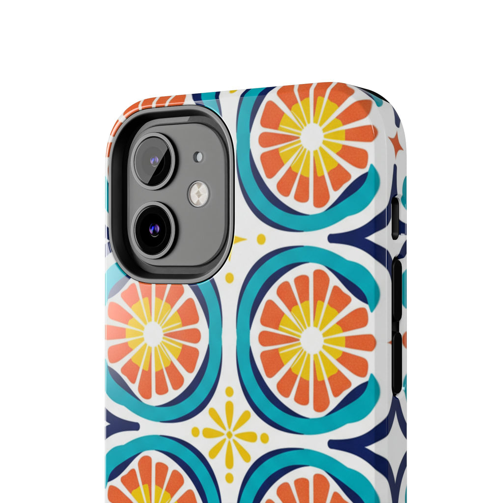 Citrus Tile Tough Phone Case — Colorful Retro Orange Slice Pattern