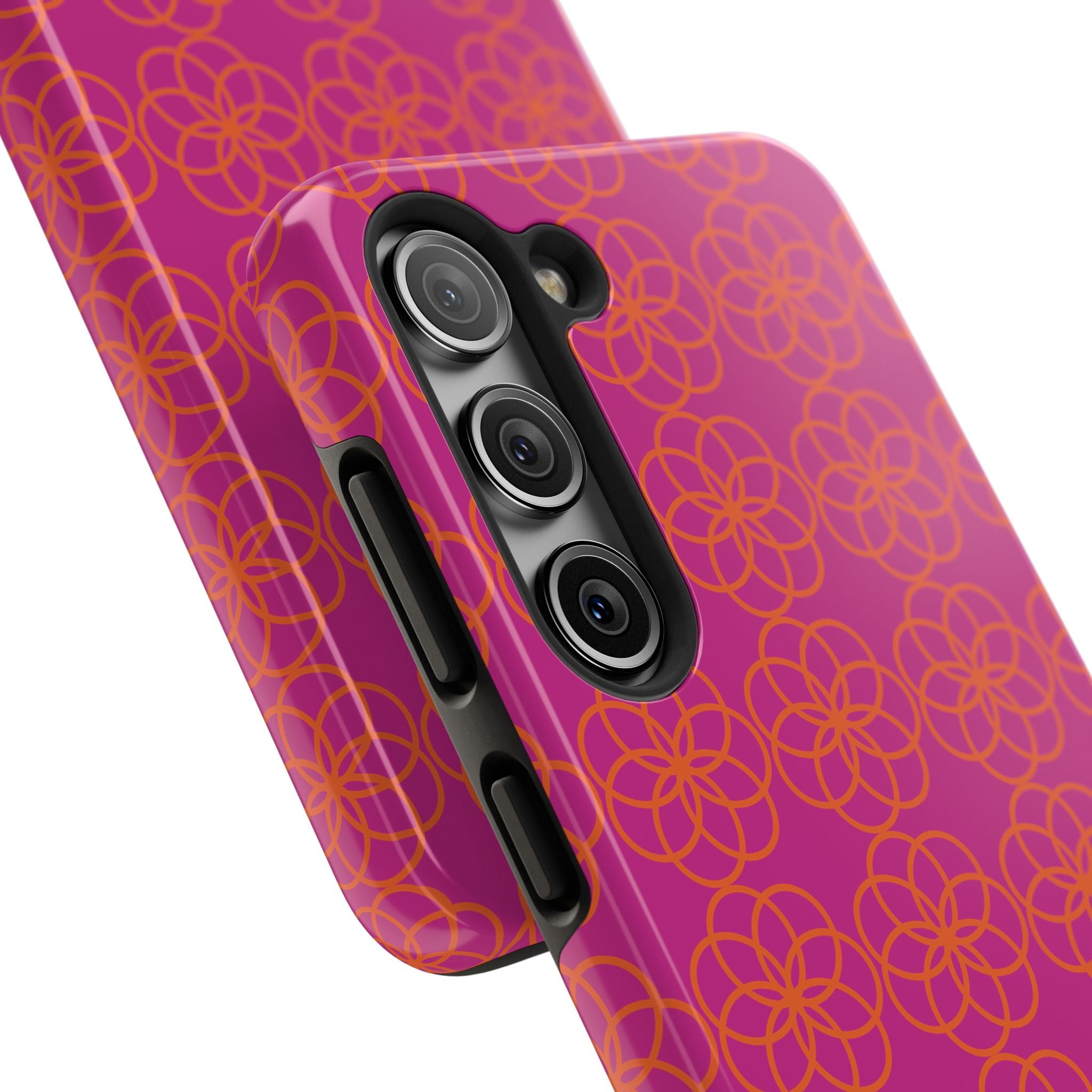 Floral Geometric Tough Phone Case — Pink & Orange Patterned Protective Cover
