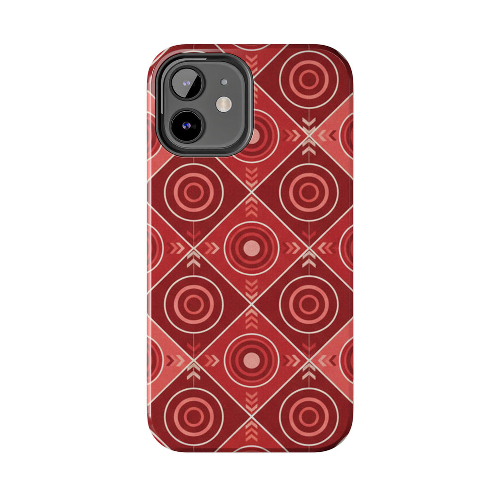 Red Geometric Target Pattern Tough Phone Case — Protective Abstract Retro Design