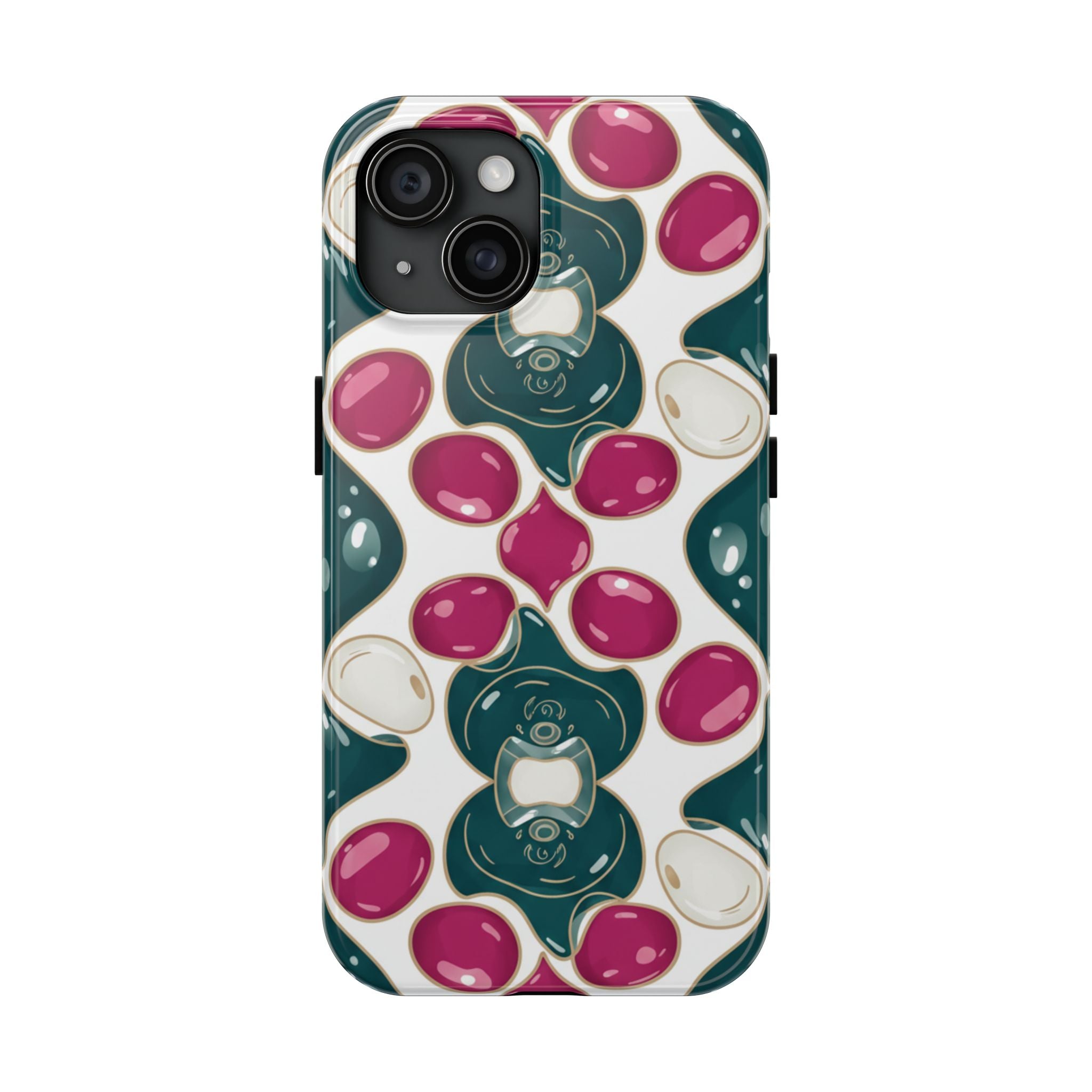 Floral Jewel Pattern Tough Phone Case — Teal & Fuchsia Protective Cover