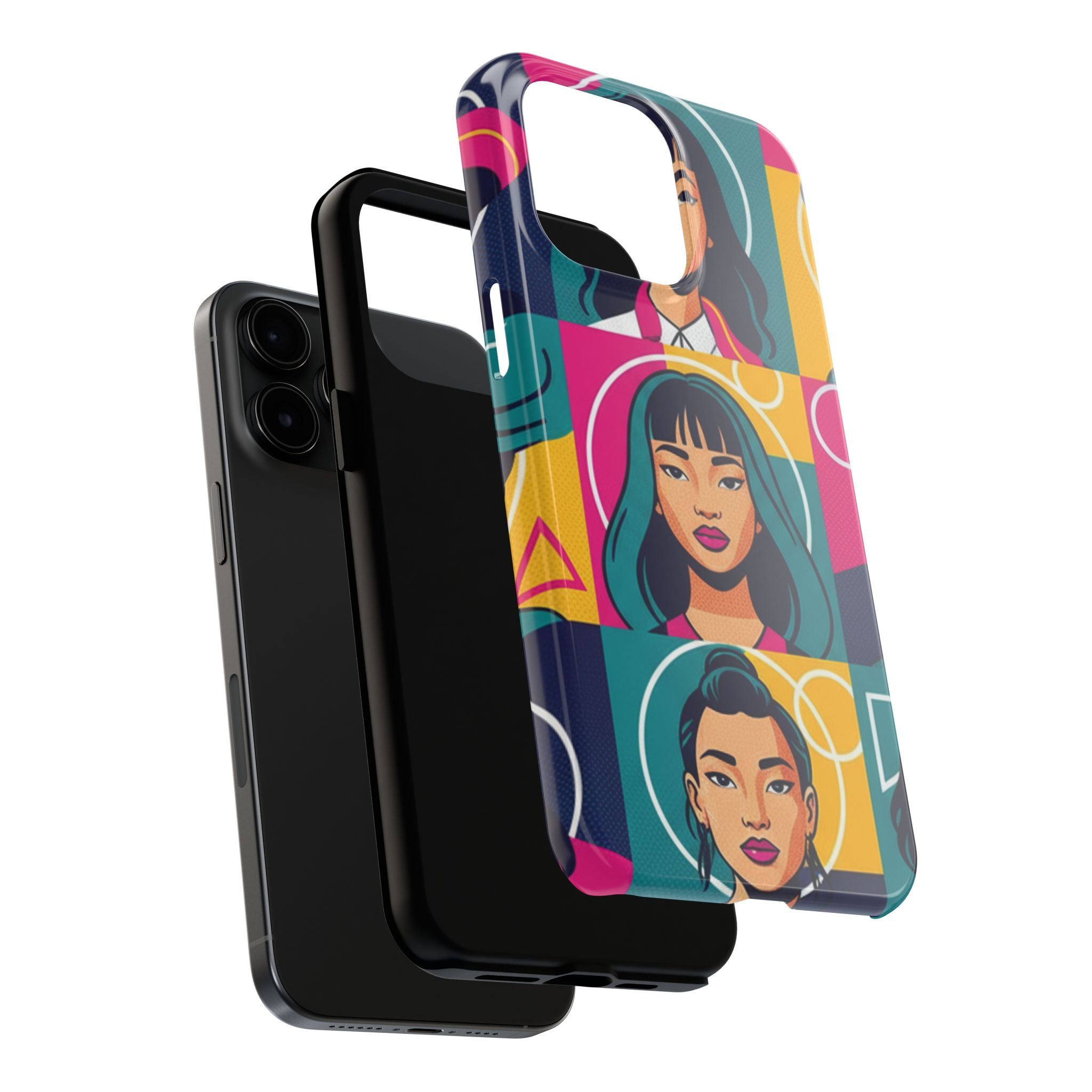Bold Pop Art Faces Tough Phone Case — Colorful Retro Portrait Protective Cover