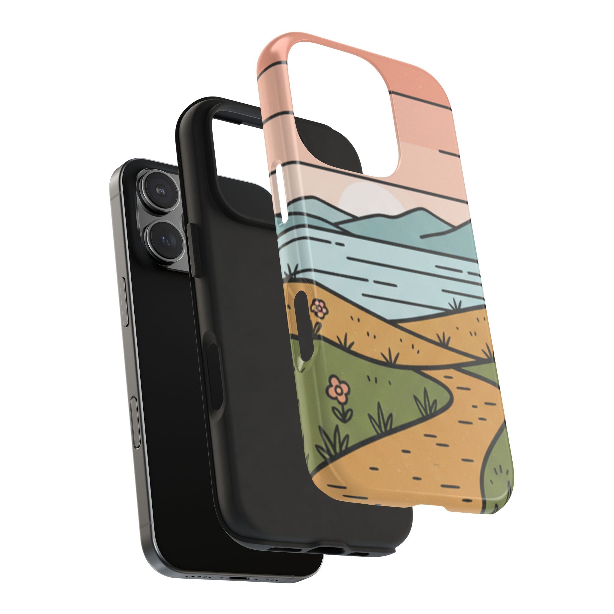 Scenic Path Tough Phone Case — Pastel Lake & Mountain Protective Cover