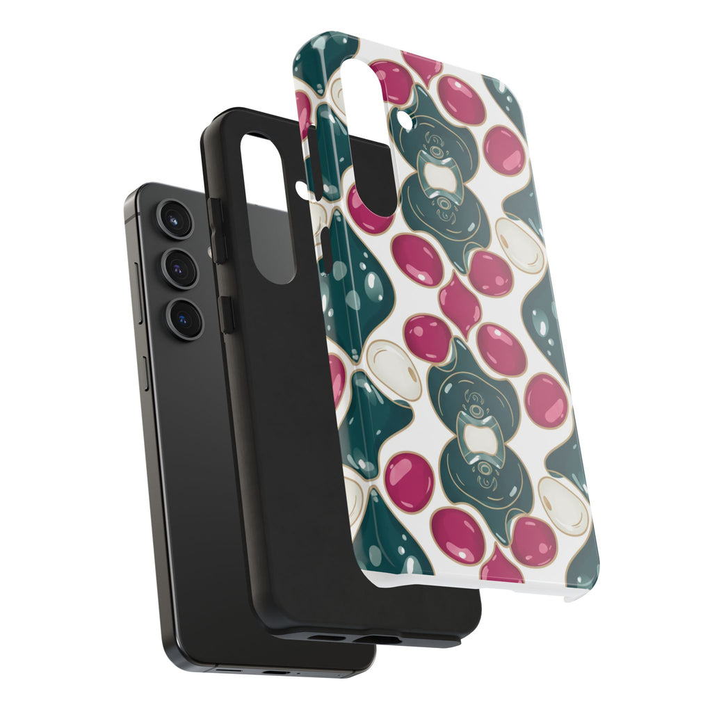 Floral Jewel Pattern Tough Phone Case — Teal & Fuchsia Protective Cover