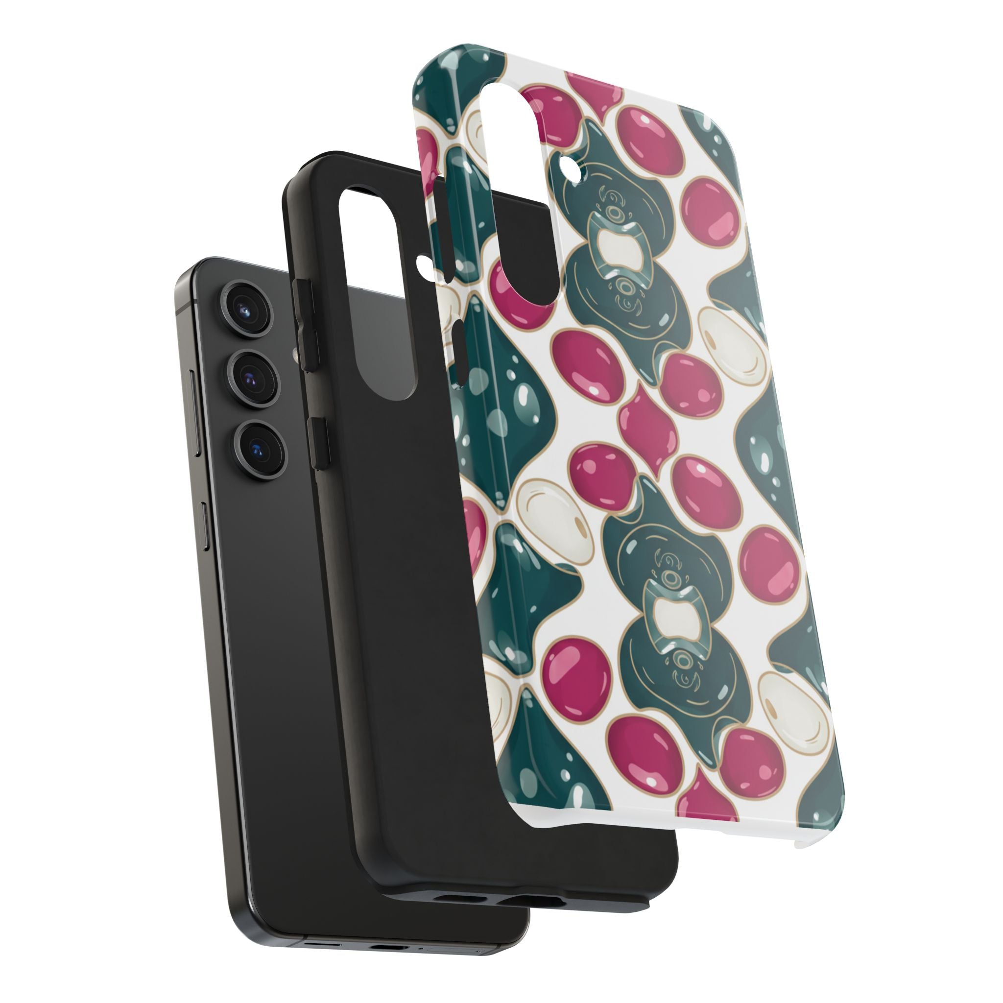 Floral Jewel Pattern Tough Phone Case — Teal & Fuchsia Protective Cover
