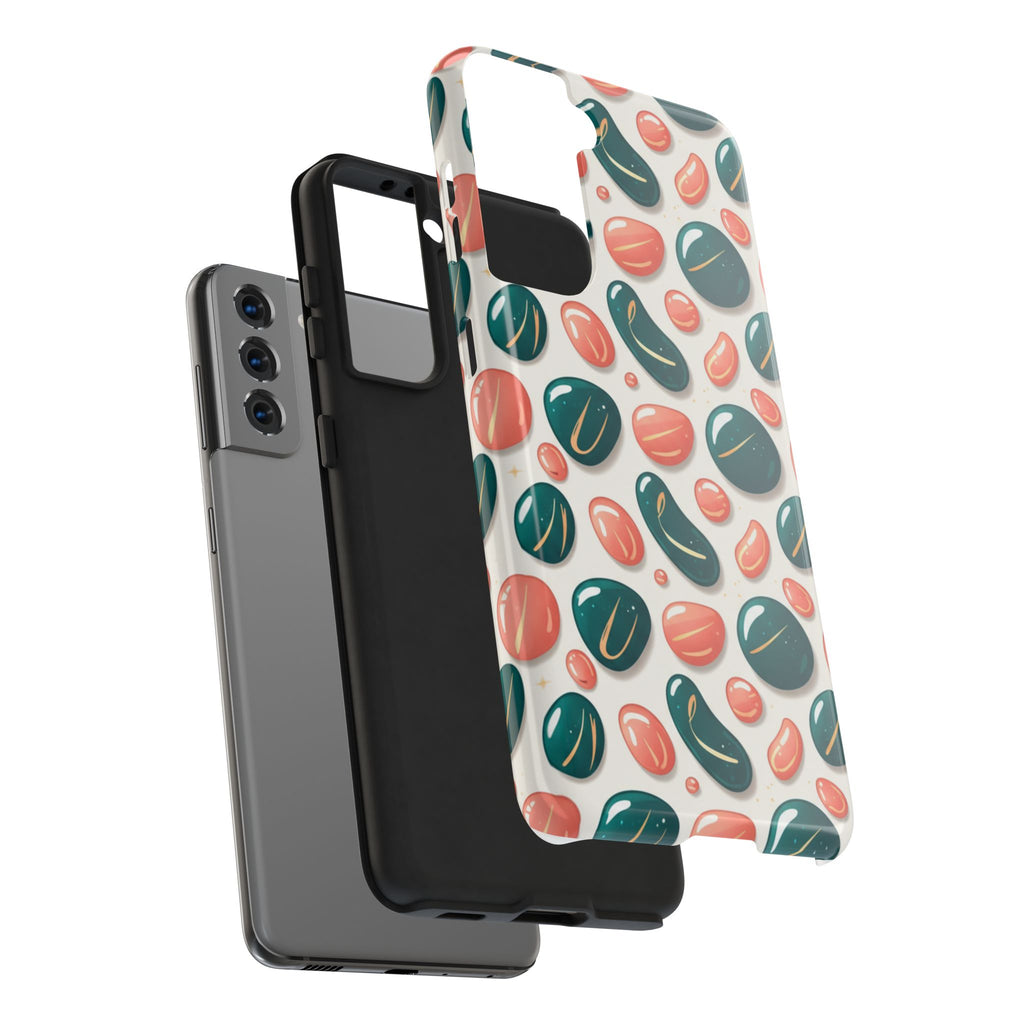 Abstract Pebble Pattern Tough Phone Case — Coral & Teal Protective Cover