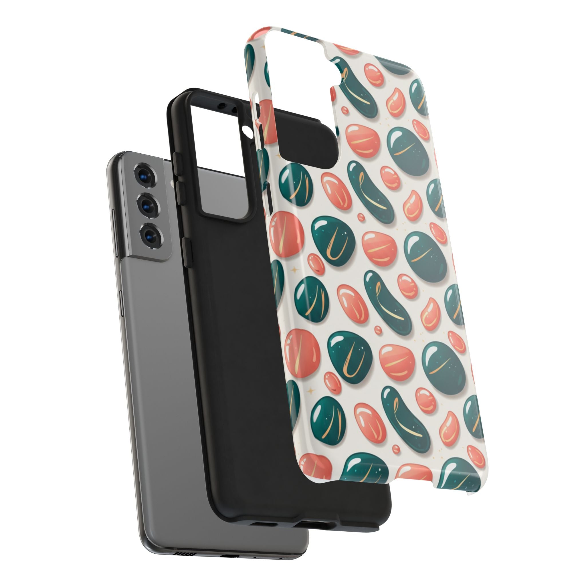 Abstract Pebble Pattern Tough Phone Case — Coral & Teal Protective Cover