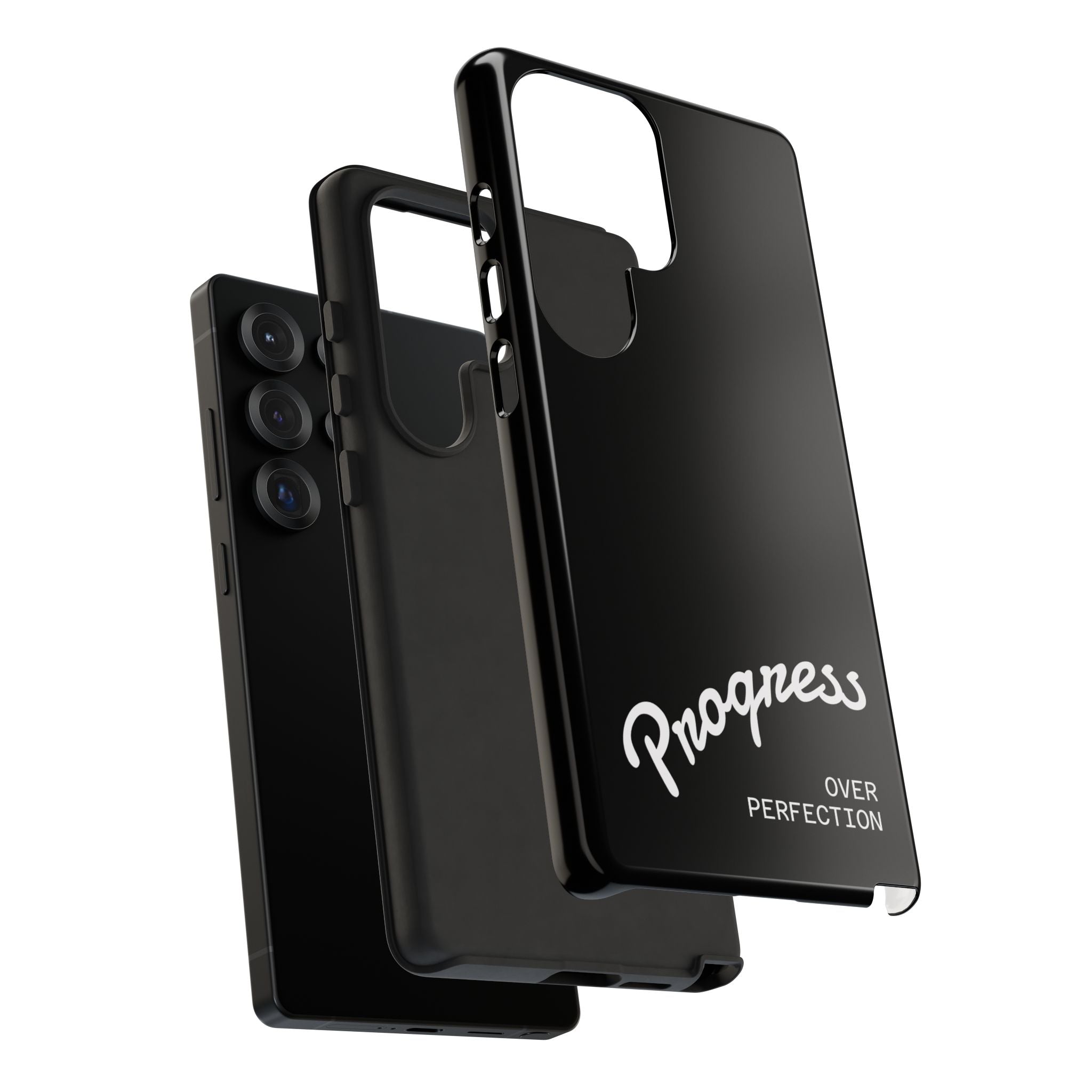 Phone Case - "Progress Over Perfection" Glossy Black Protective Cover