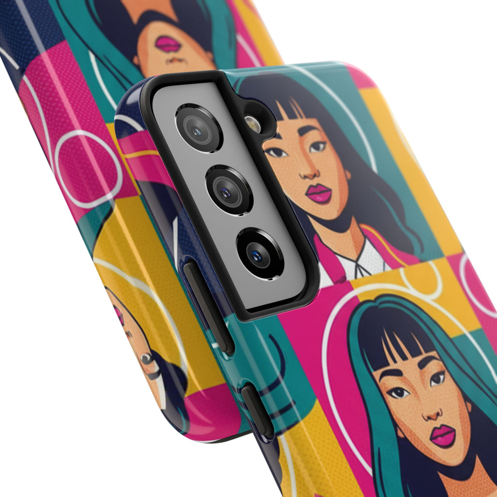 Bold Pop Art Faces Tough Phone Case — Colorful Retro Portrait Protective Cover