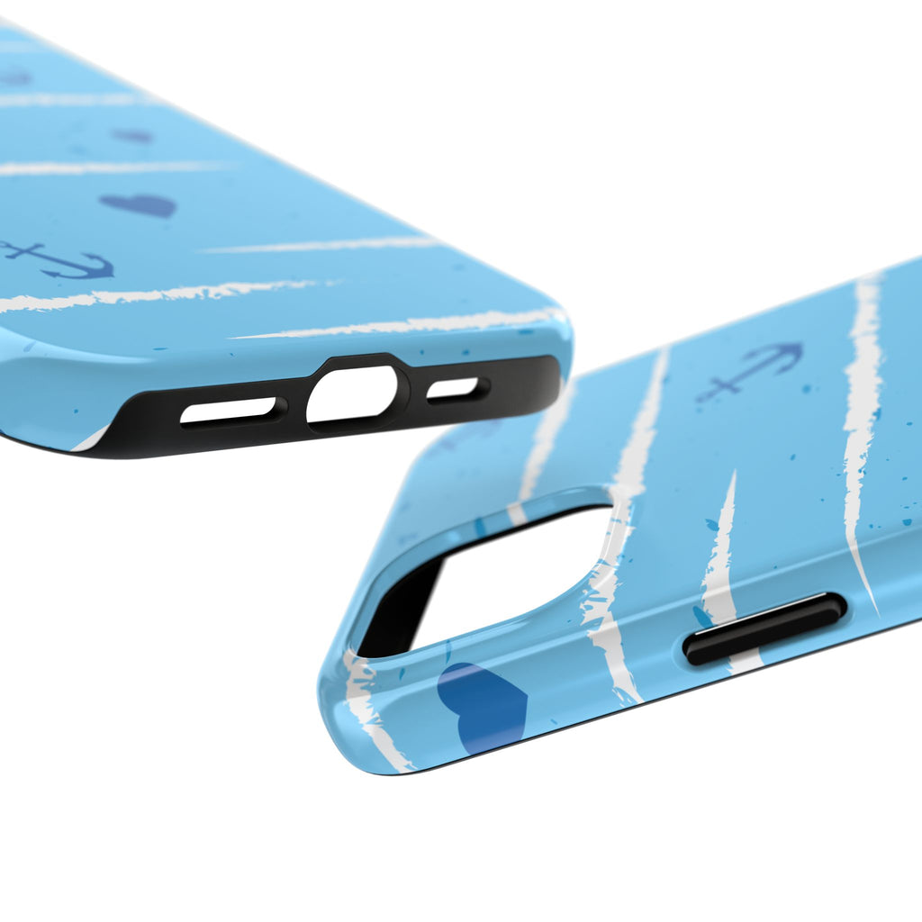 Nautical Blue Anchor & Hearts Tough Phone Case — Cute Striped Protective Cover